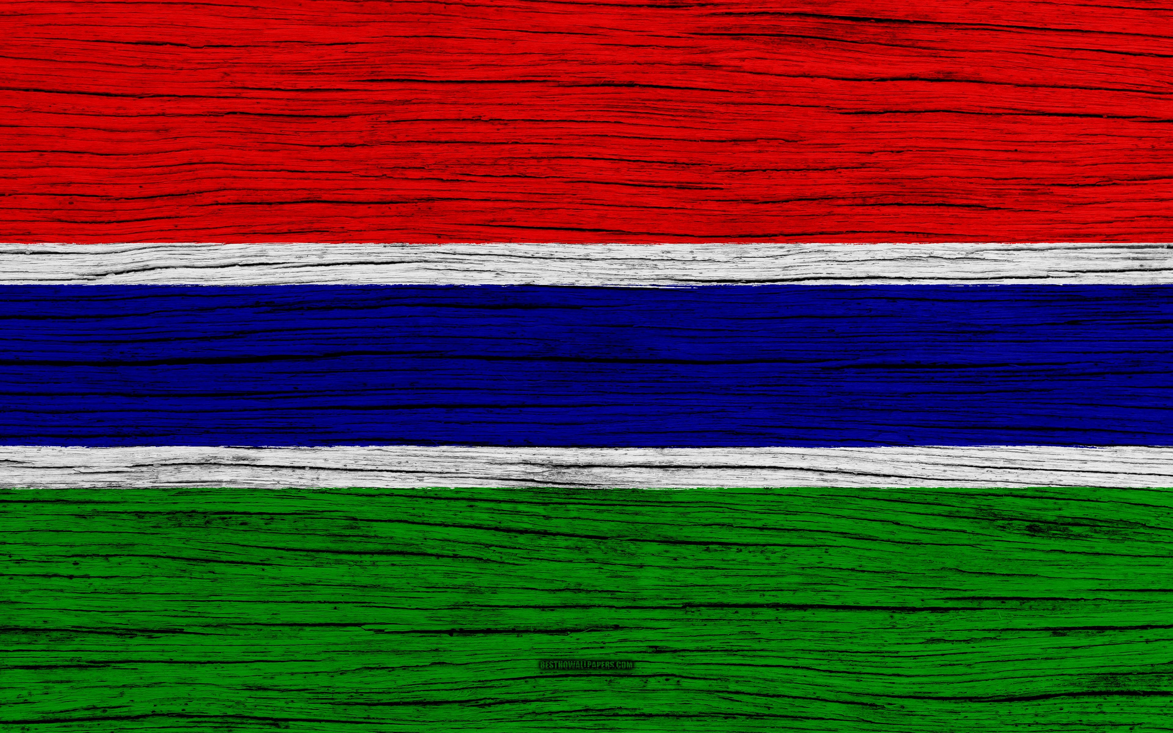 3840x2400 Download wallpaper Flag of Gambia, 4k, Africa, wooden texture, Desktop