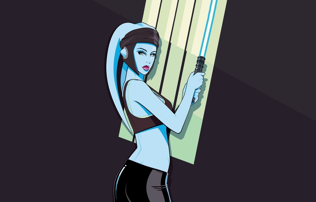 1340x850 Wallpaper Minimalism, Figure, Star Wars, Sword, Art, Lightsaber, Jedi, Aayla Secura, Craig Drake, by Craig Drake, Aayla SECURA, The General image for desktop, section минимализм, Desktop