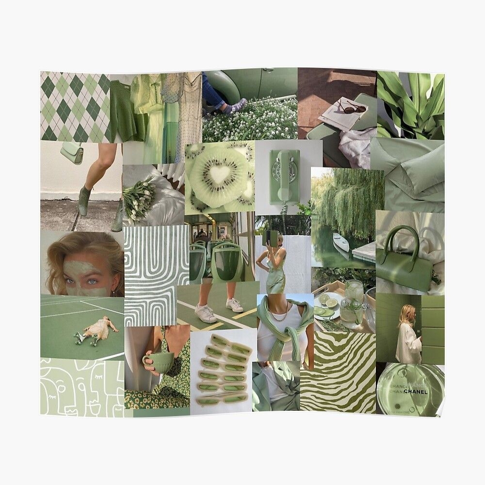 1000x1000 sage green collage Tapestry, Phone