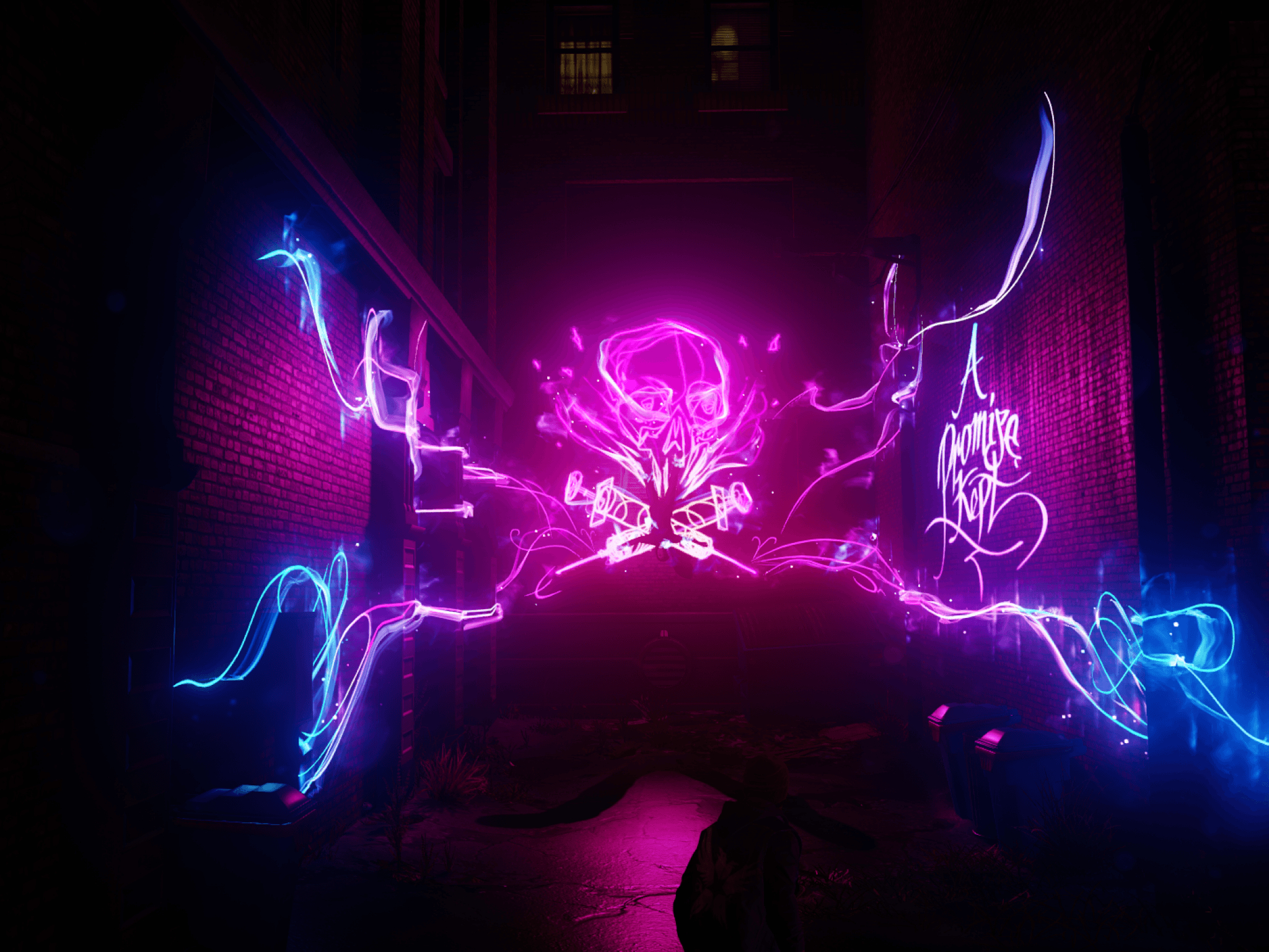 2050x1540 Download  Infamous: Second Son, Back Street, Neon Skull, Desktop