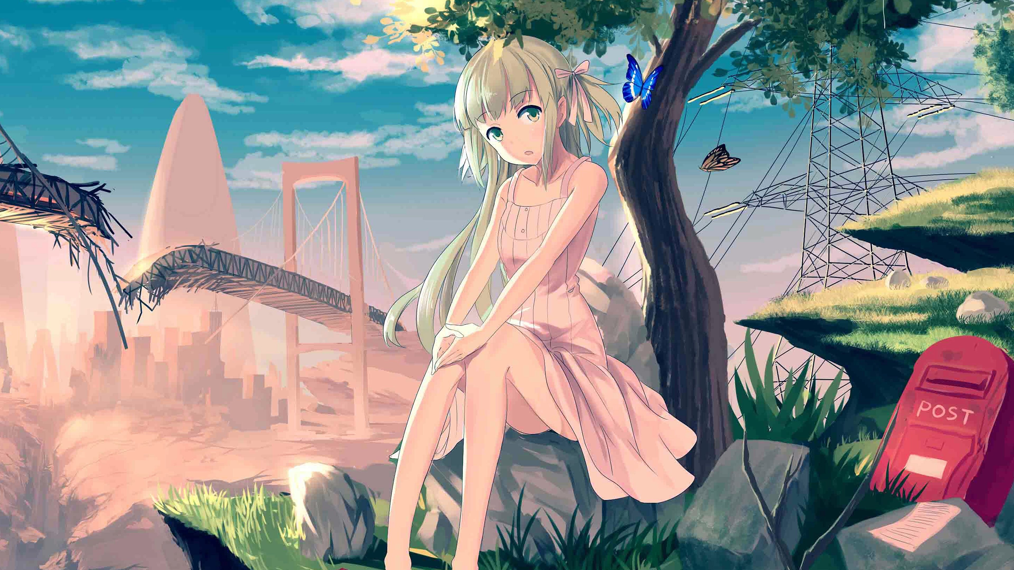 3840x2160 wallpaper for desktop, laptop. cute anime girl sunset illustration art, Desktop