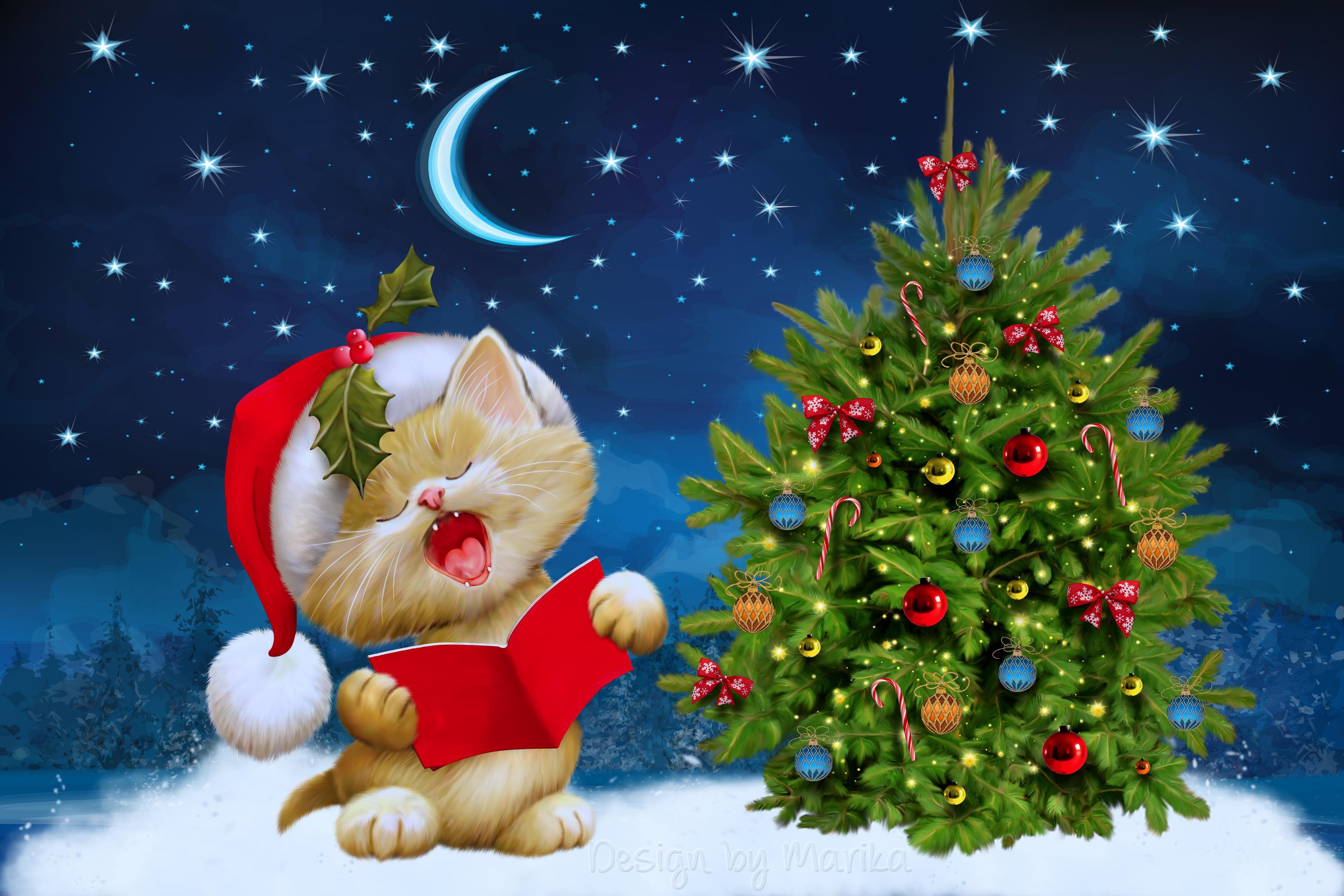 4500x3000 Download wallpaper  new year, christmas, cat, card HD, Desktop