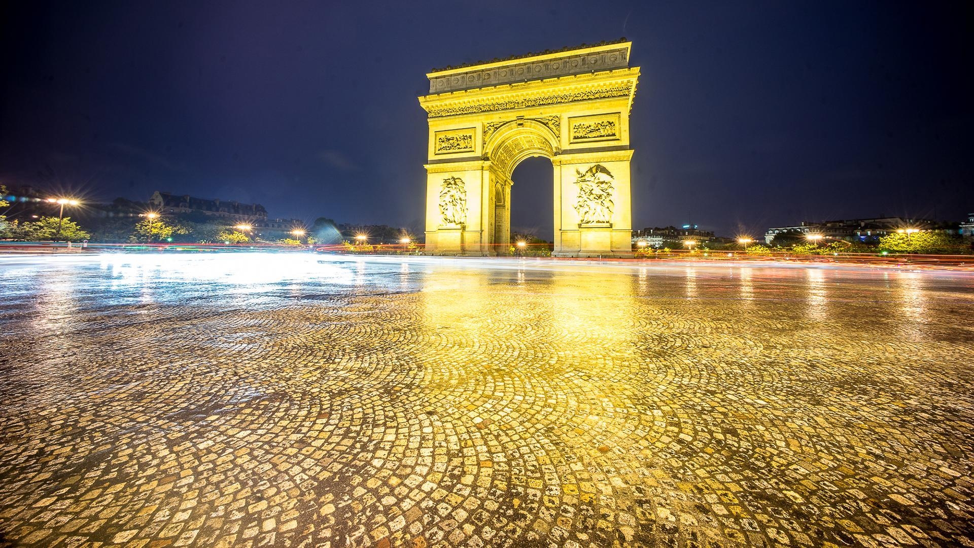 1920x1080 Paris Arc de Triomphe Night Timelapse HD wallpaper. man made, Desktop