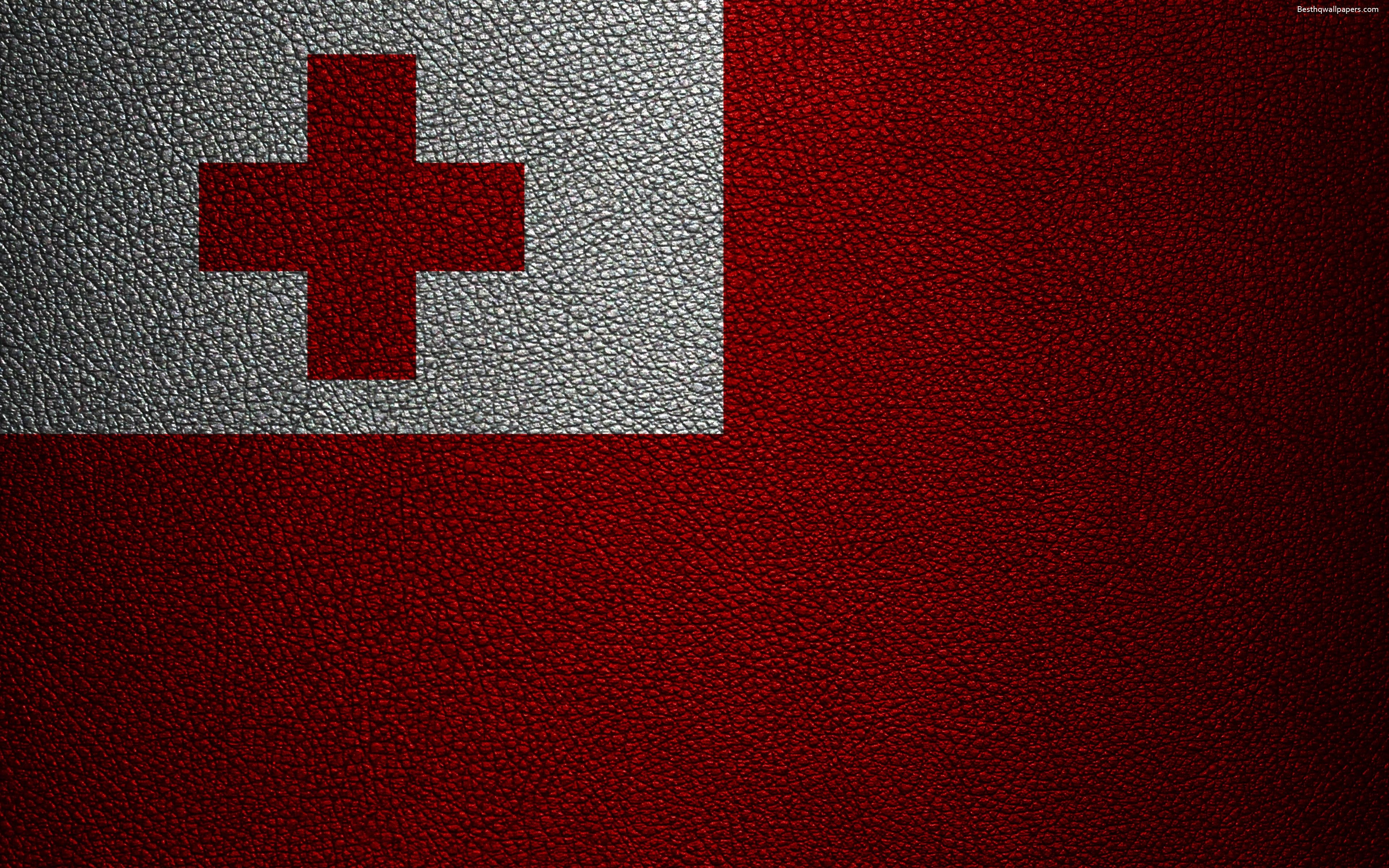 3840x2400 Download wallpaper Flag of Tonga, 4k, leather texture, Oceania, Desktop