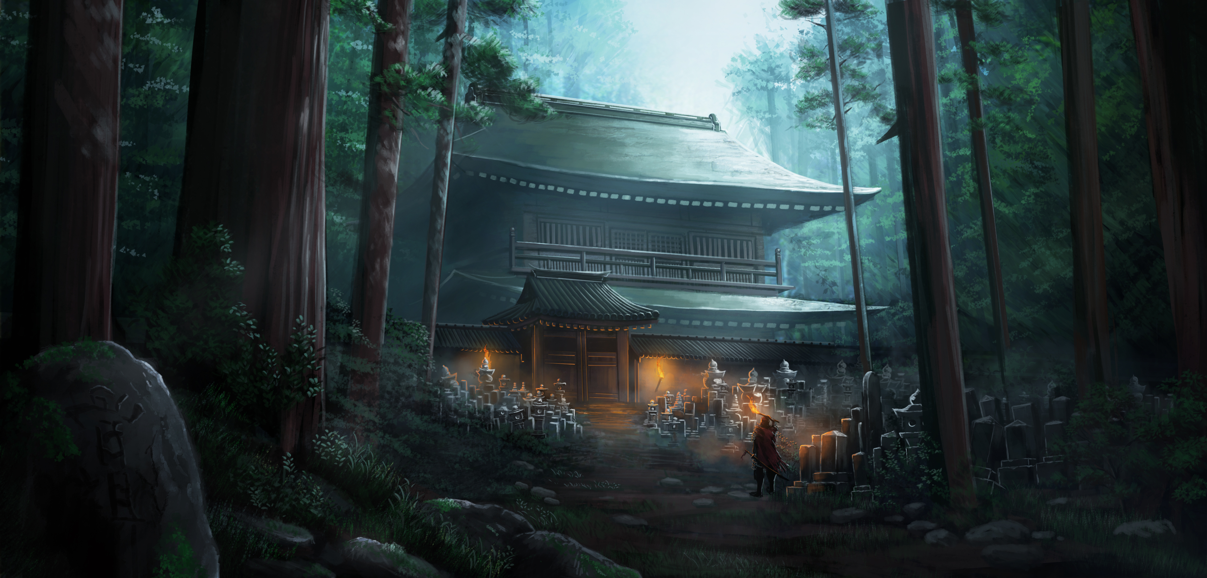 3840x1840 Fantasy Samurai HD Wallpaper and Background, Dual Screen