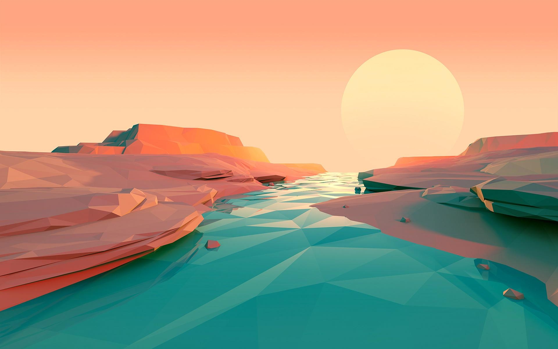 1920x1200 Polygon Lake Sunset Minimalist, HD Artist, 4k Wallpaper, Desktop