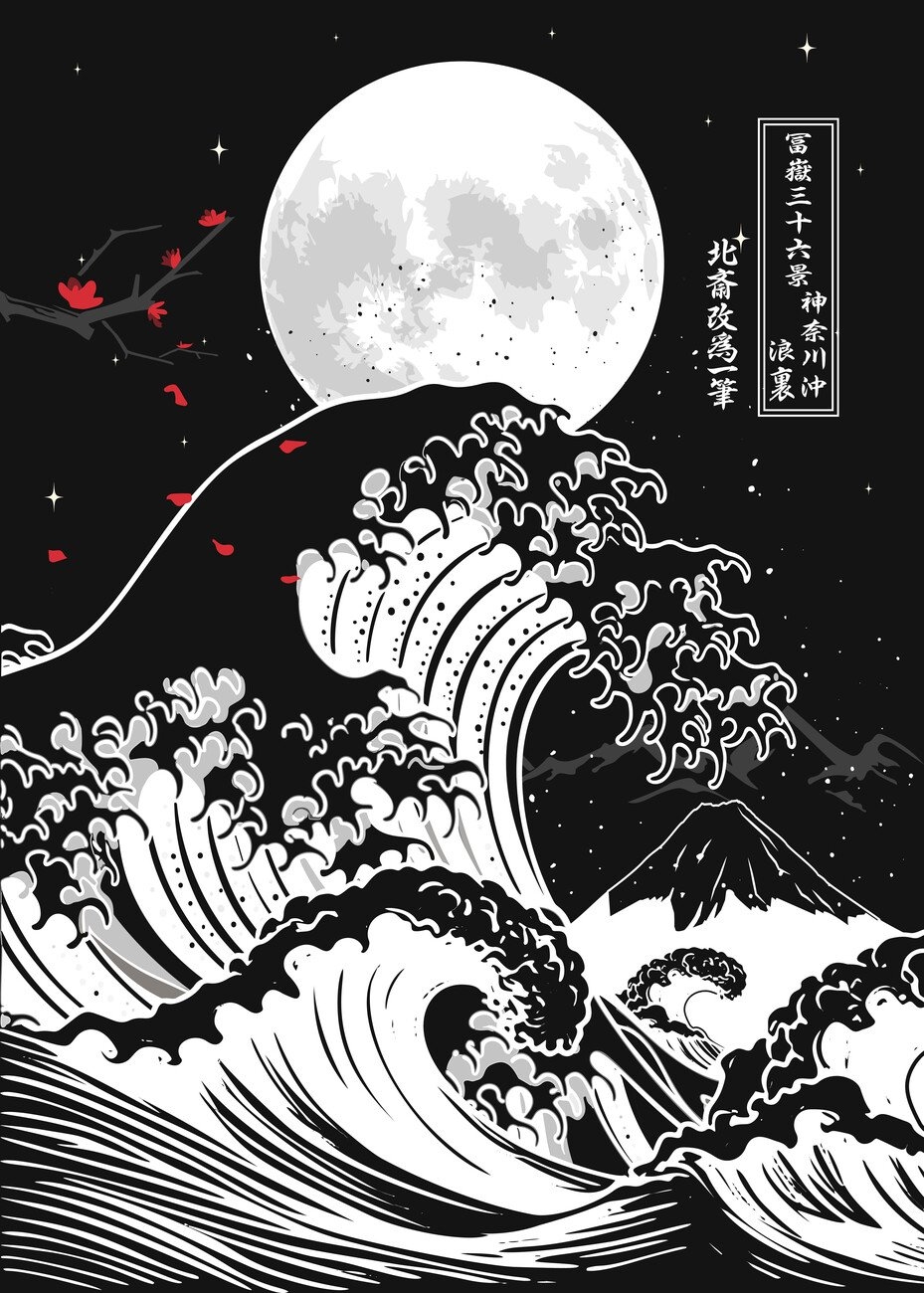 930x1300 Wall Art Print. Great Wave off Kanagawa, Phone