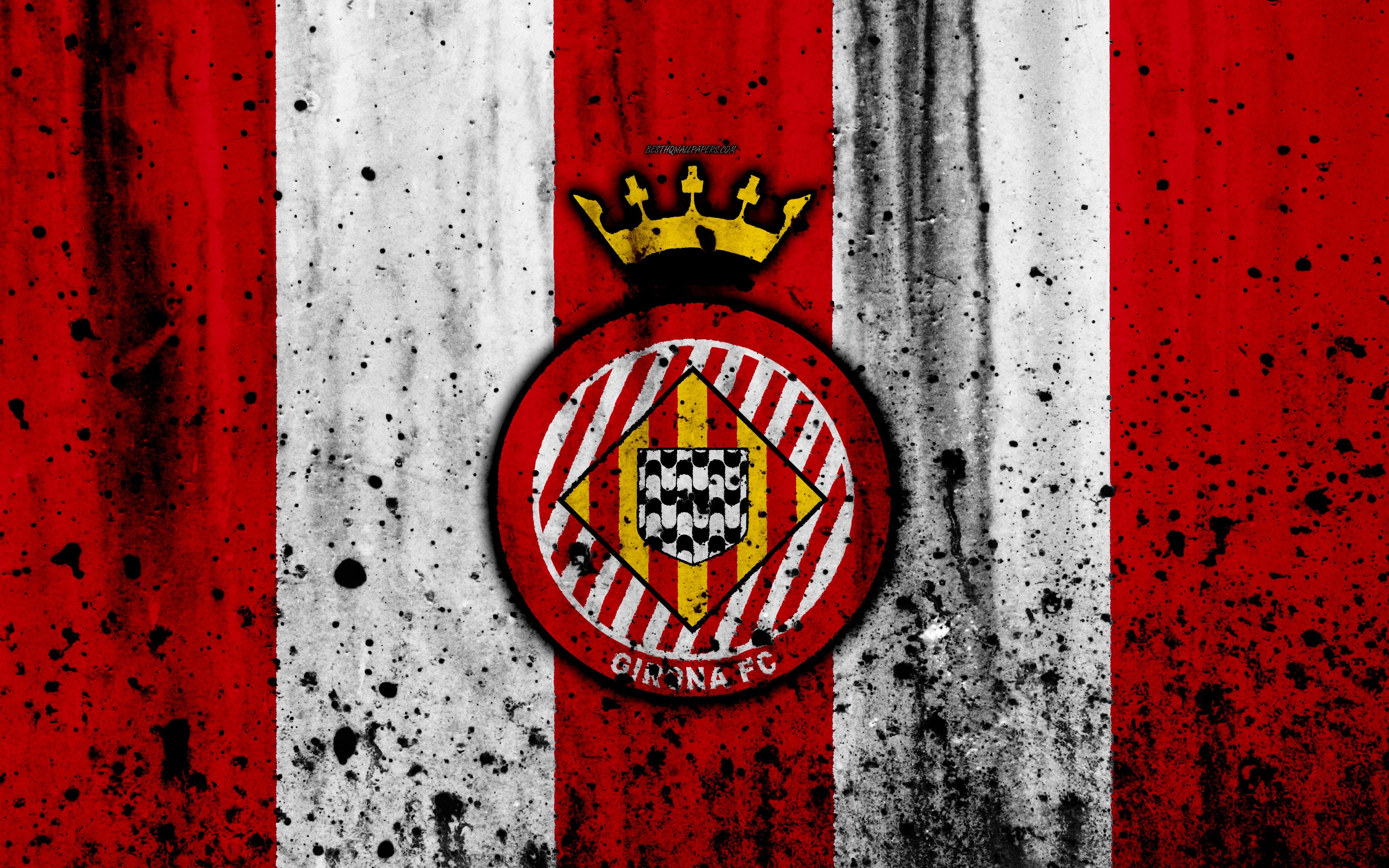 3840x2400 Download wallpaper Girona, 4k, grunge, La Liga, stone texture, Desktop