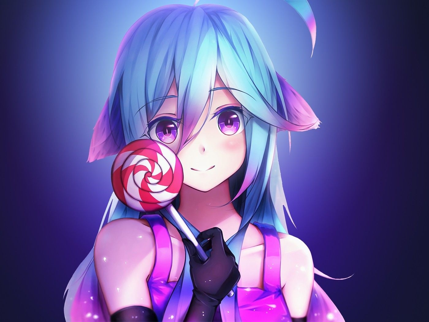 1400x1050 Anime Girl Cute Rainbows And Lolipop, Desktop