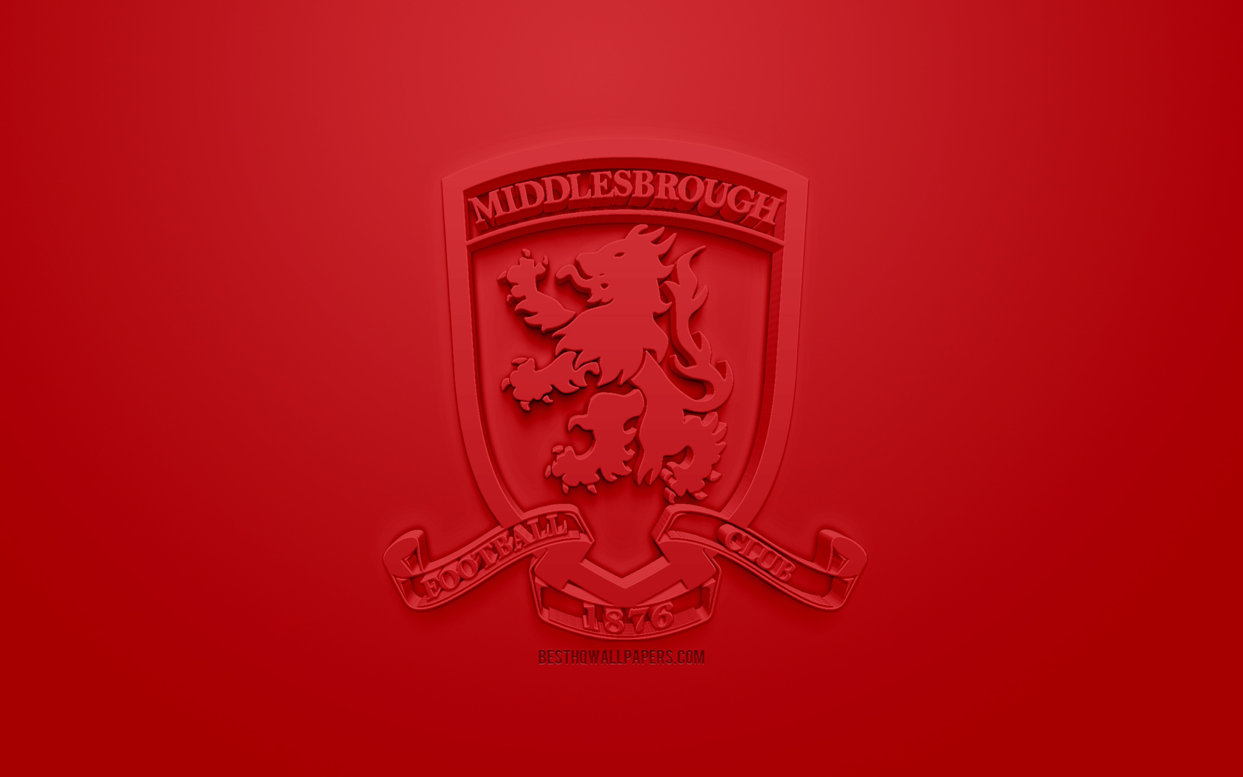 2560x1600 Download wallpaper Middlesbrough FC, creative 3D logo, red background, 3D emblem, English football club, EFL Championship, Middlesbrough, England, United Kingdom, English Football League Championship, 3D art, football, 3D logo for desktop with, Desktop