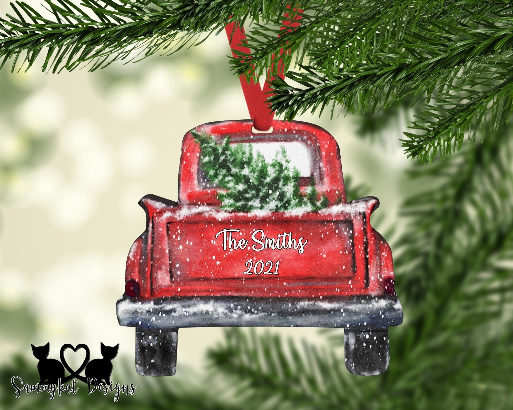 2000x1600 Personalized Snow Red Truck Christmas Ornament/ Double Sided, Desktop