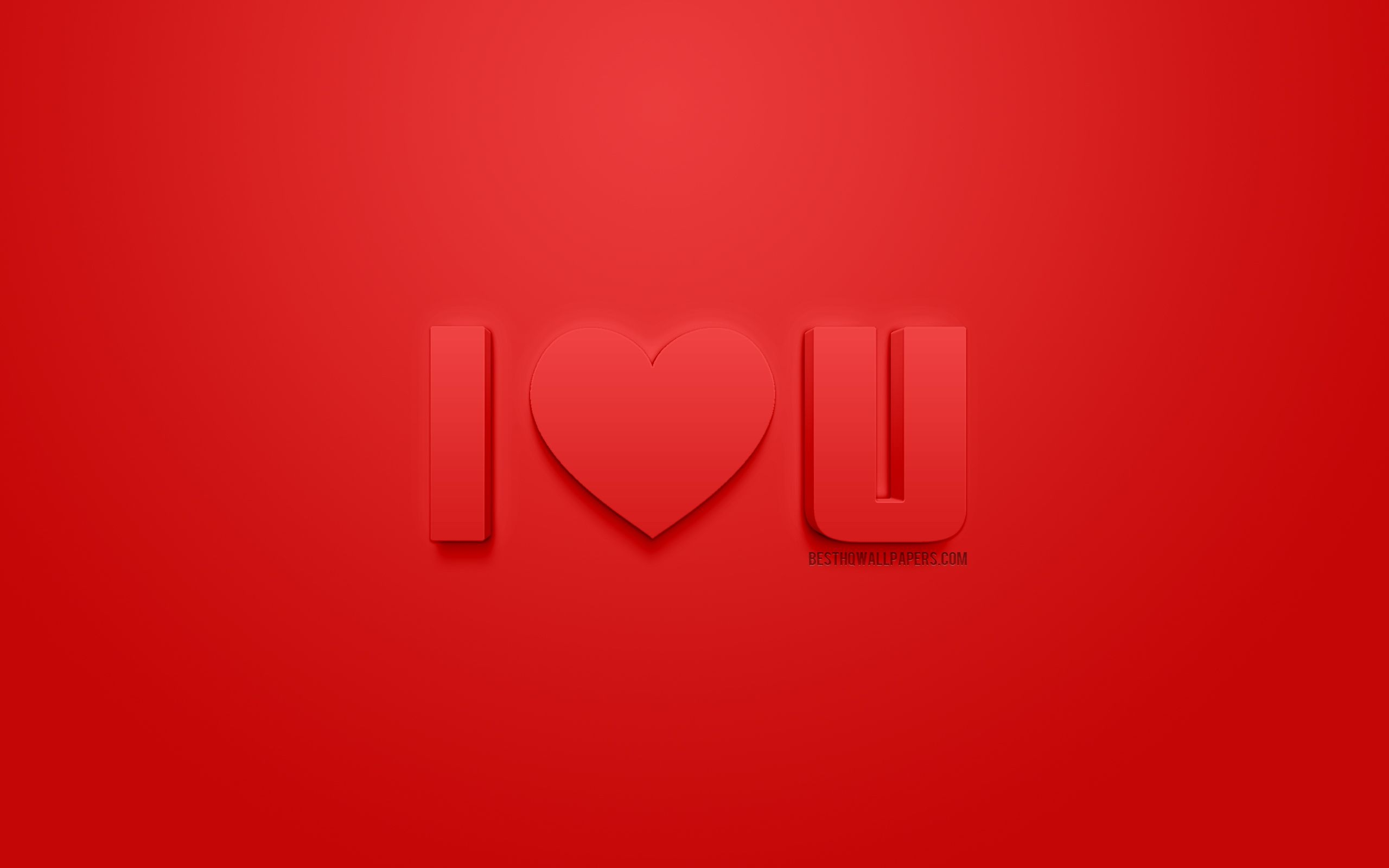 2560x1600 Download wallpaper I Love You, red 3D art, romance, 3D letters, Desktop