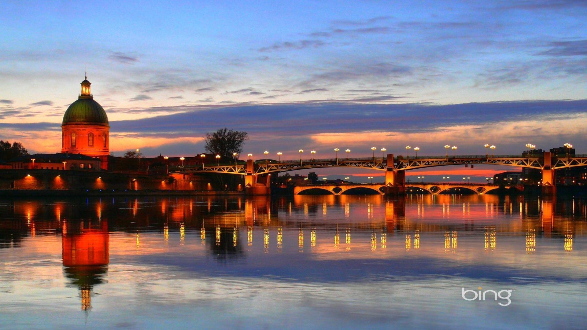 1920x1080 Bing france toulouse bridges city lights wallpaper, Desktop