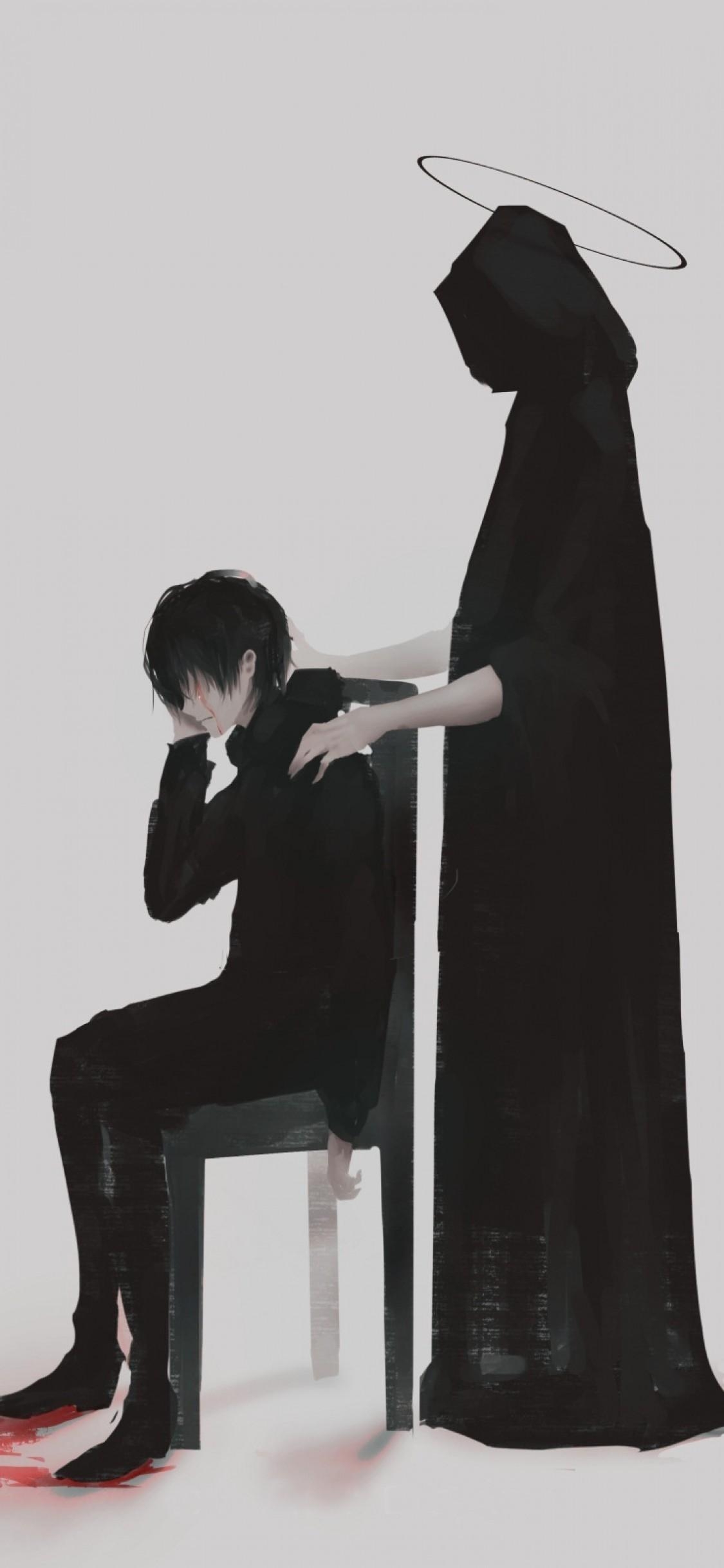 1130x2440 Download  Anime Boy, The Reaper, Sad Wallpaper for iPhone X, Phone