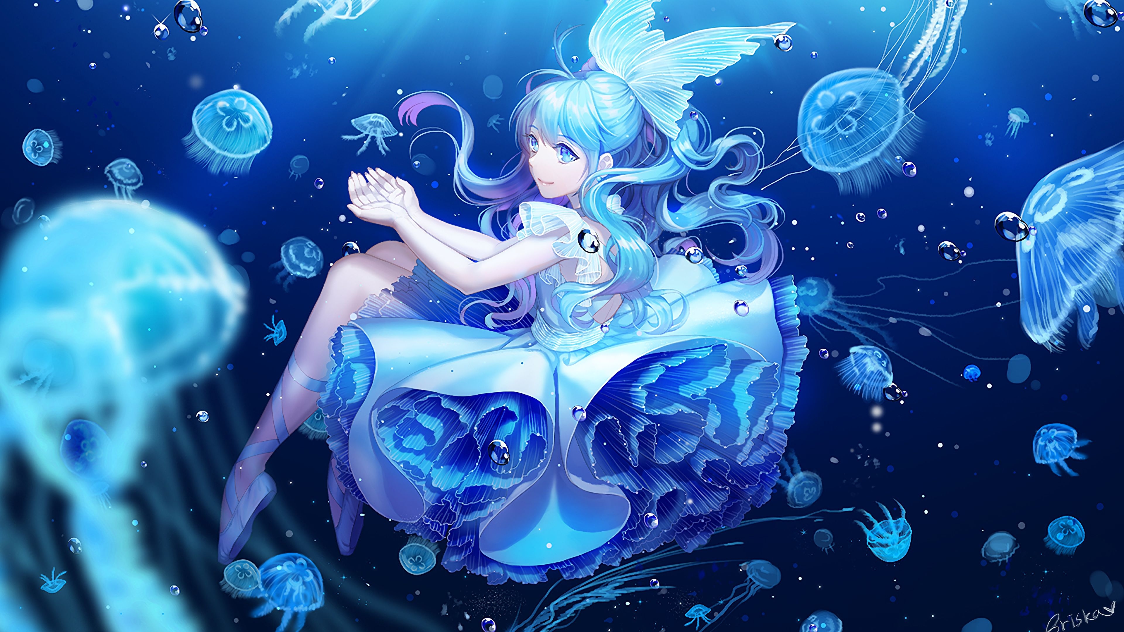 3840x2160 Anime Girl Underwater 4K Wallpaper, Desktop