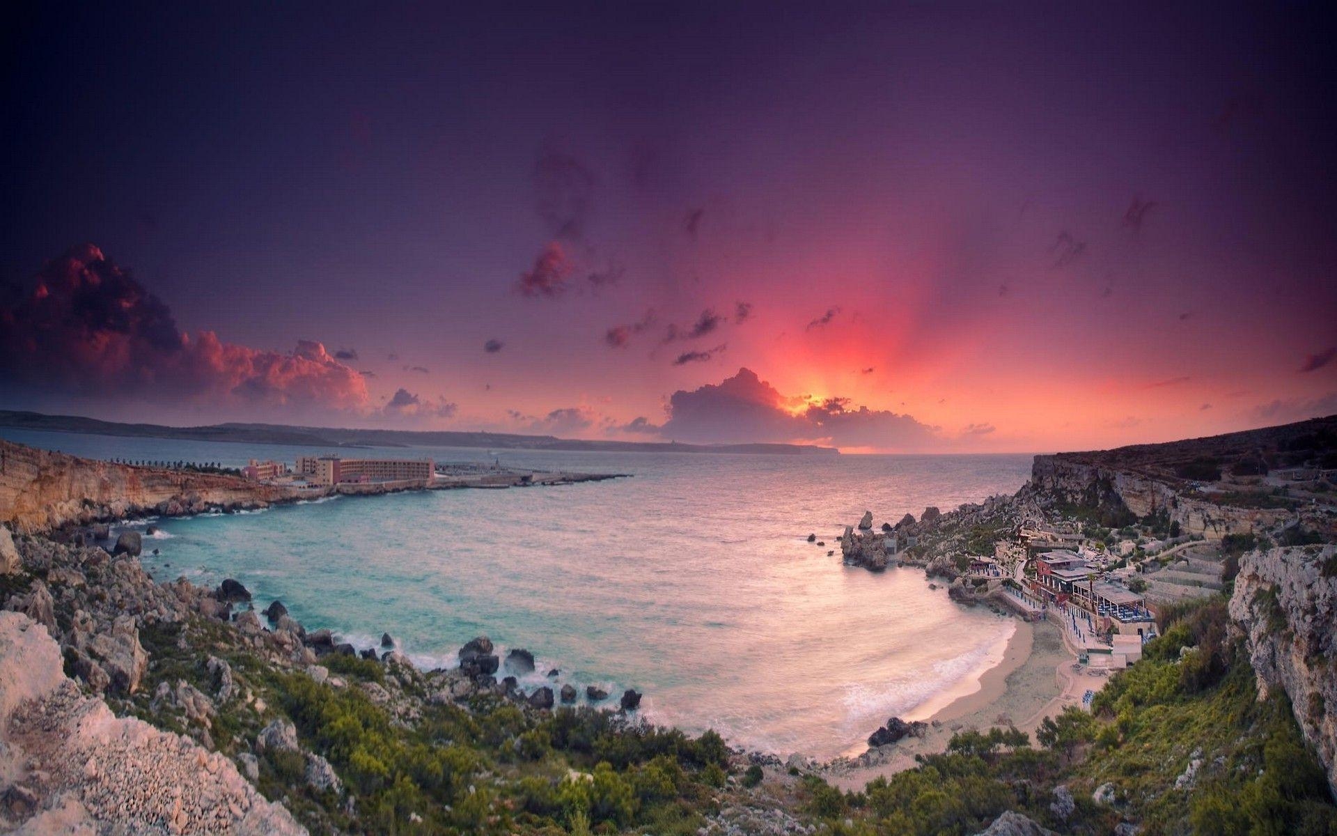 1920x1200 nature, Landscape, Beach, Sea, Vacations, Sunset, Cliff, Malta, Desktop