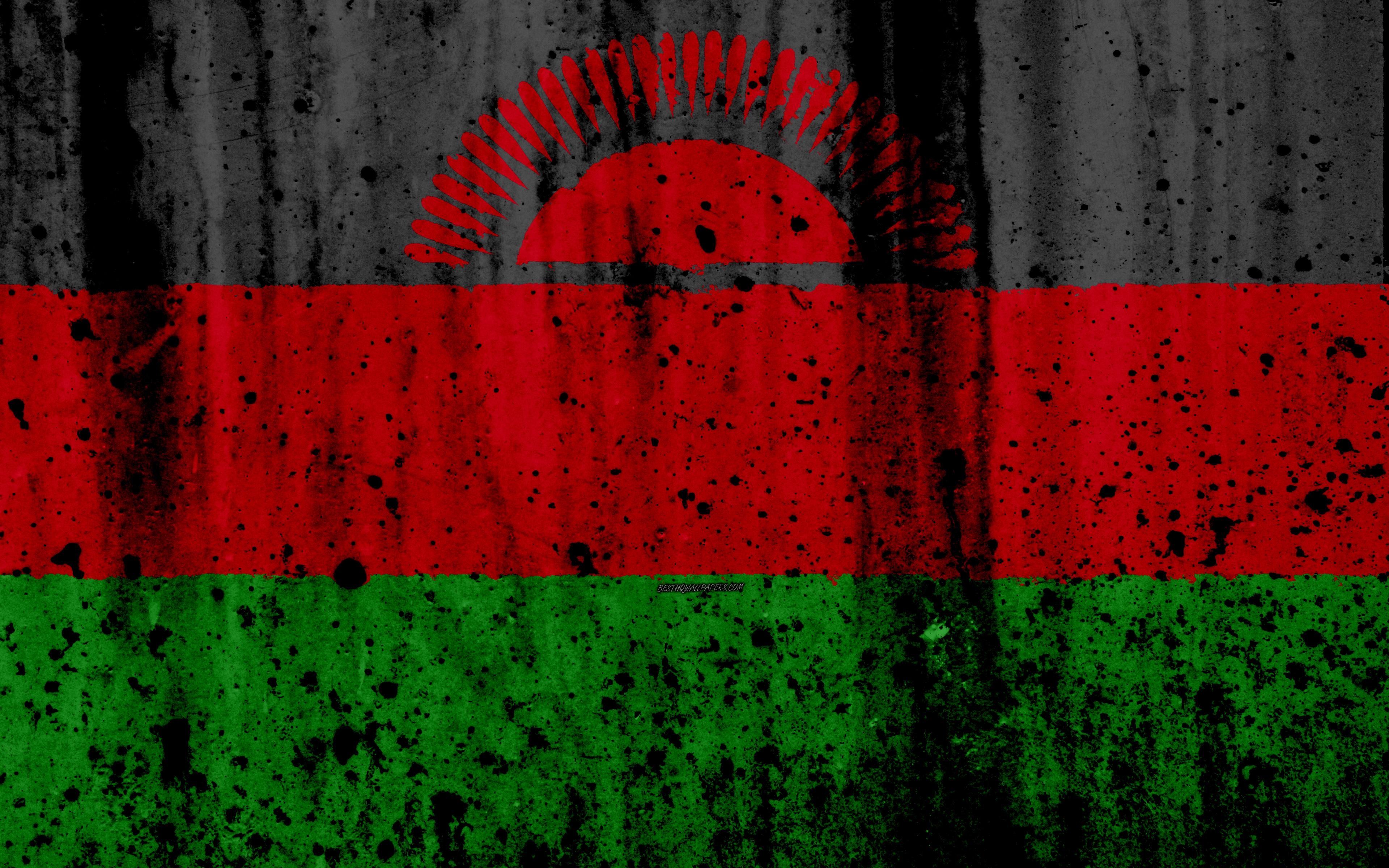 3840x2400 Download wallpaper Malawian flag, 4k, grunge, flag of Malawi, Desktop