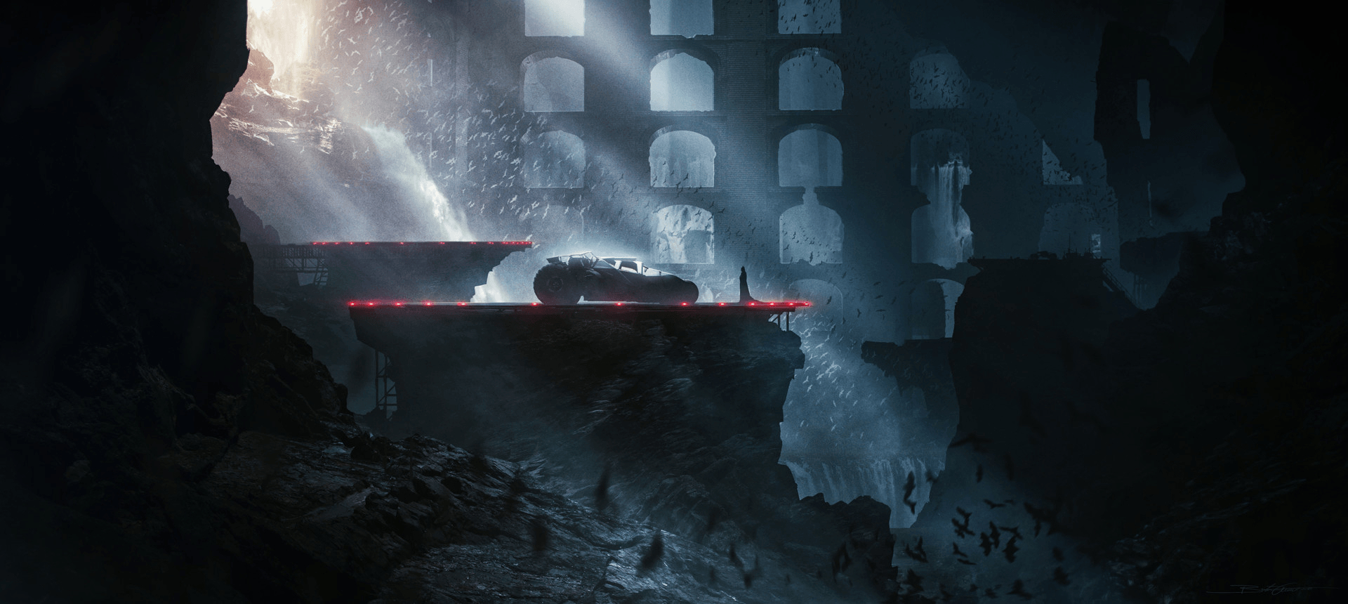 1920x860 artwork, Batman, Batmobile, Batcave Wallpaper HD / Desktop, Dual Screen