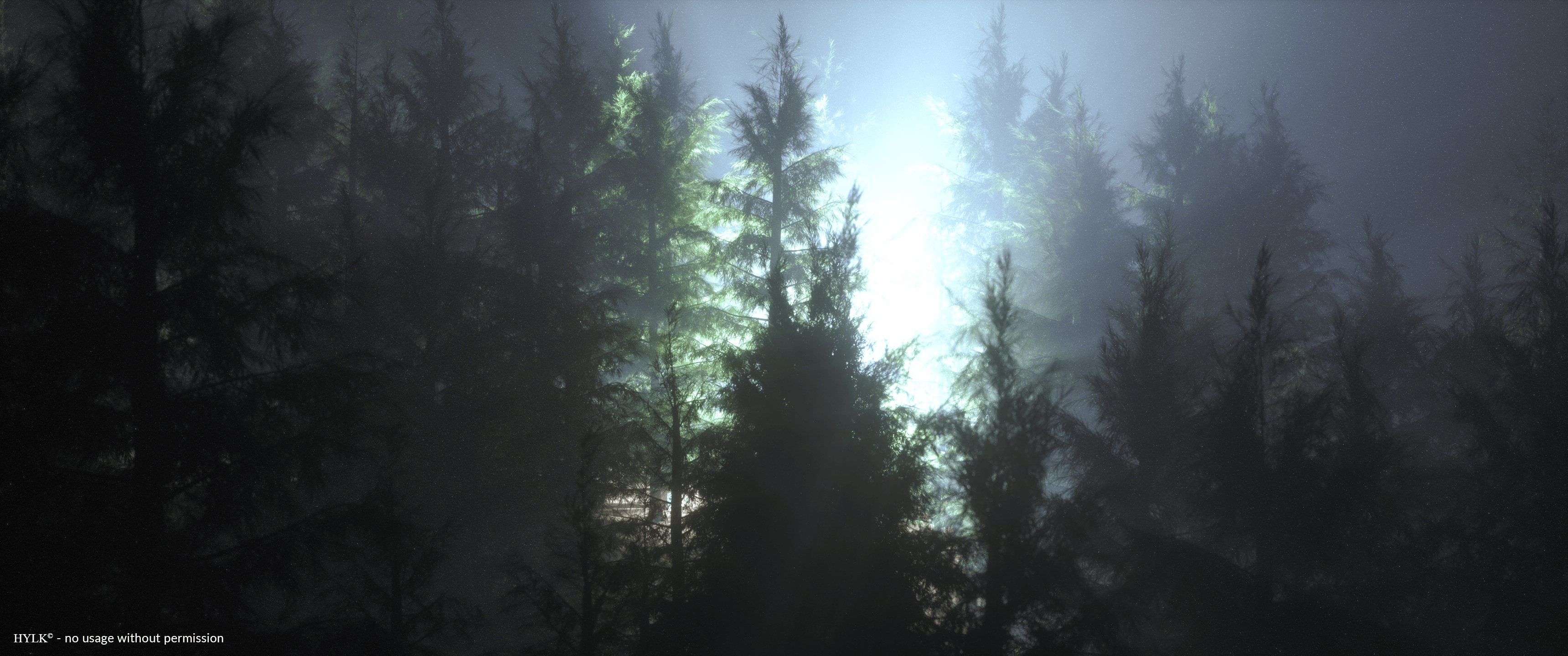 3440x1440 Foggy Forest Light Wallpaper, Dual Screen