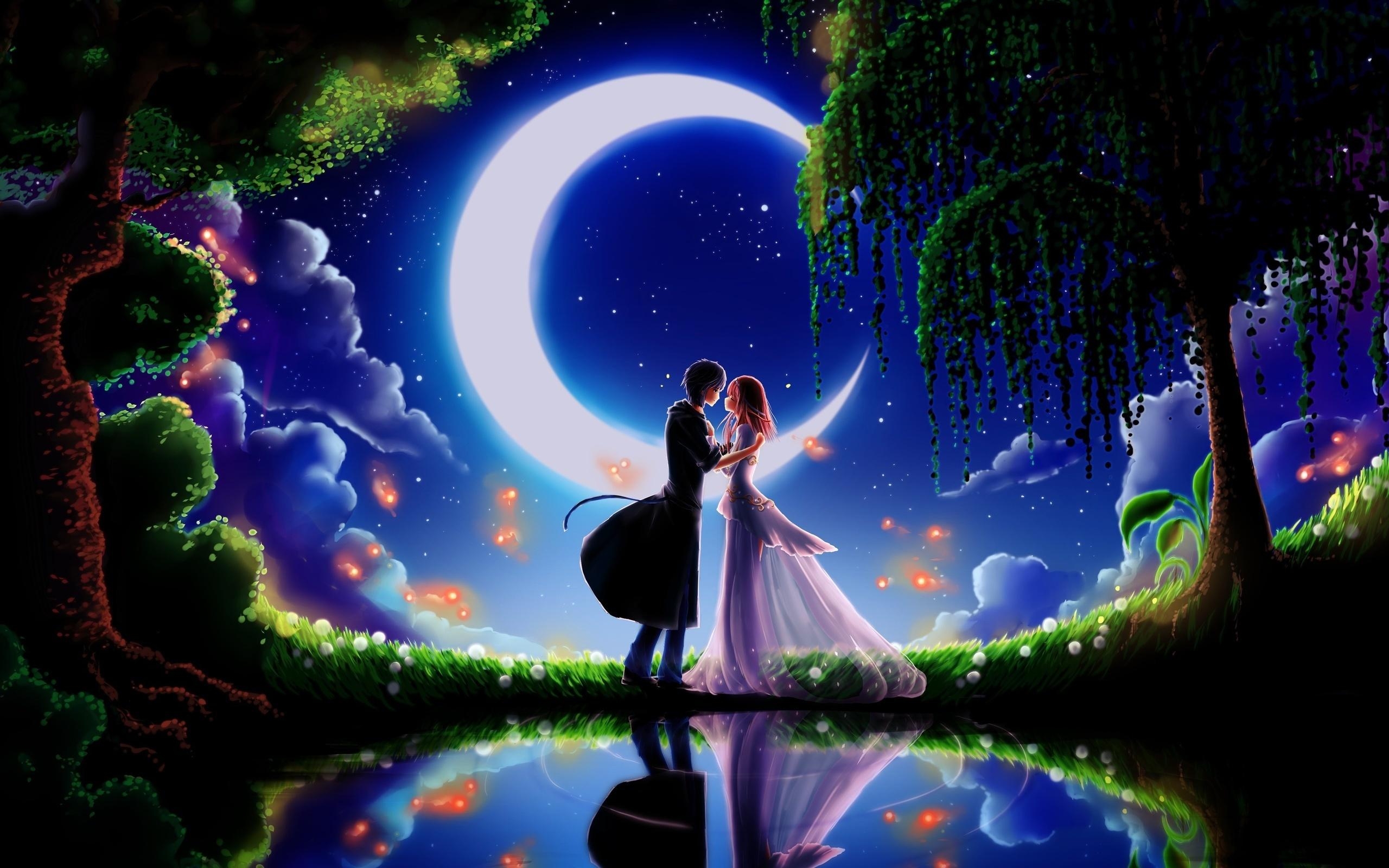 2560x1600 Free download Wallpaper love kiss month night romance, Desktop