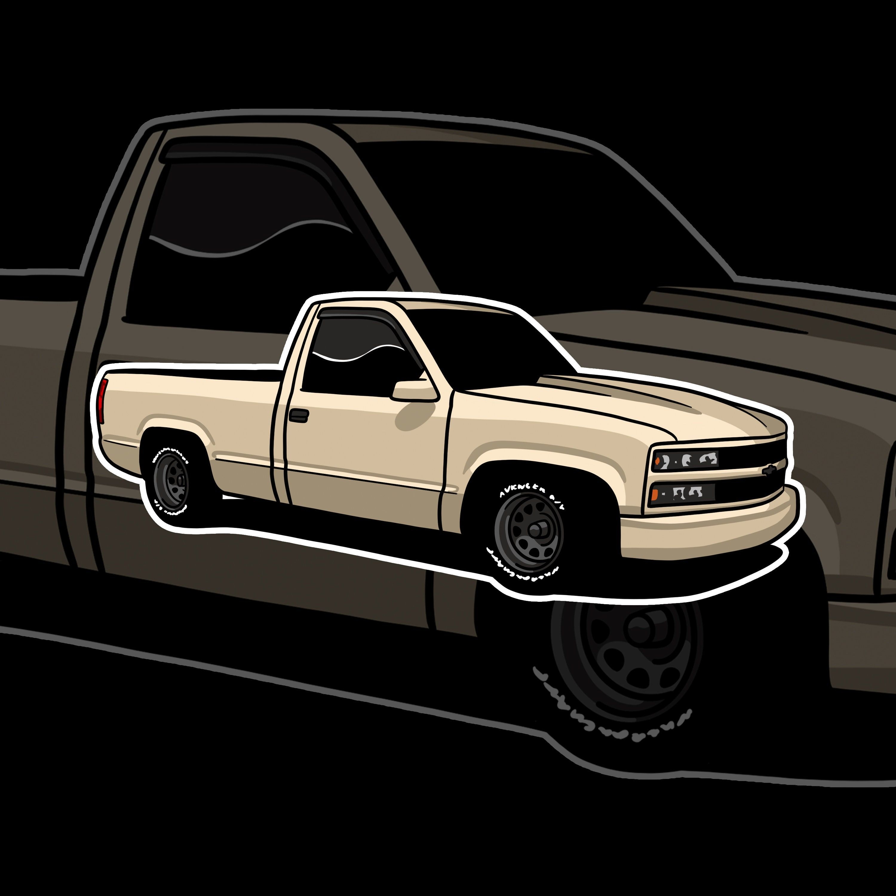 3000x3000 Brown OBS Single cab sticker, Chevy sticker, OBS sticker, Trucking around, Trokiando Sticker, Trokas Tumbadas sticker, Phone