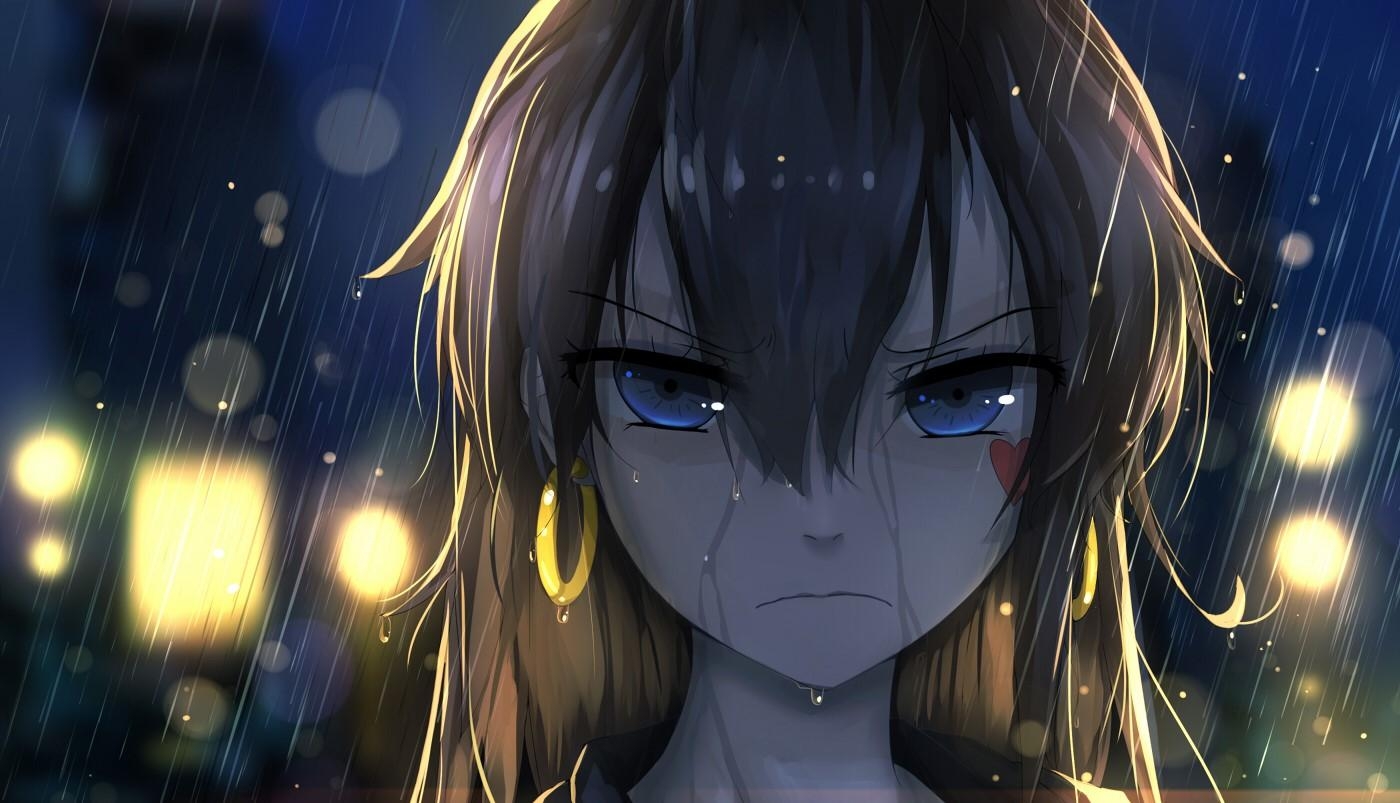 1400x810 Blue Eyes Anime Girl Best Wallpaper Girl Angry Crying, Desktop