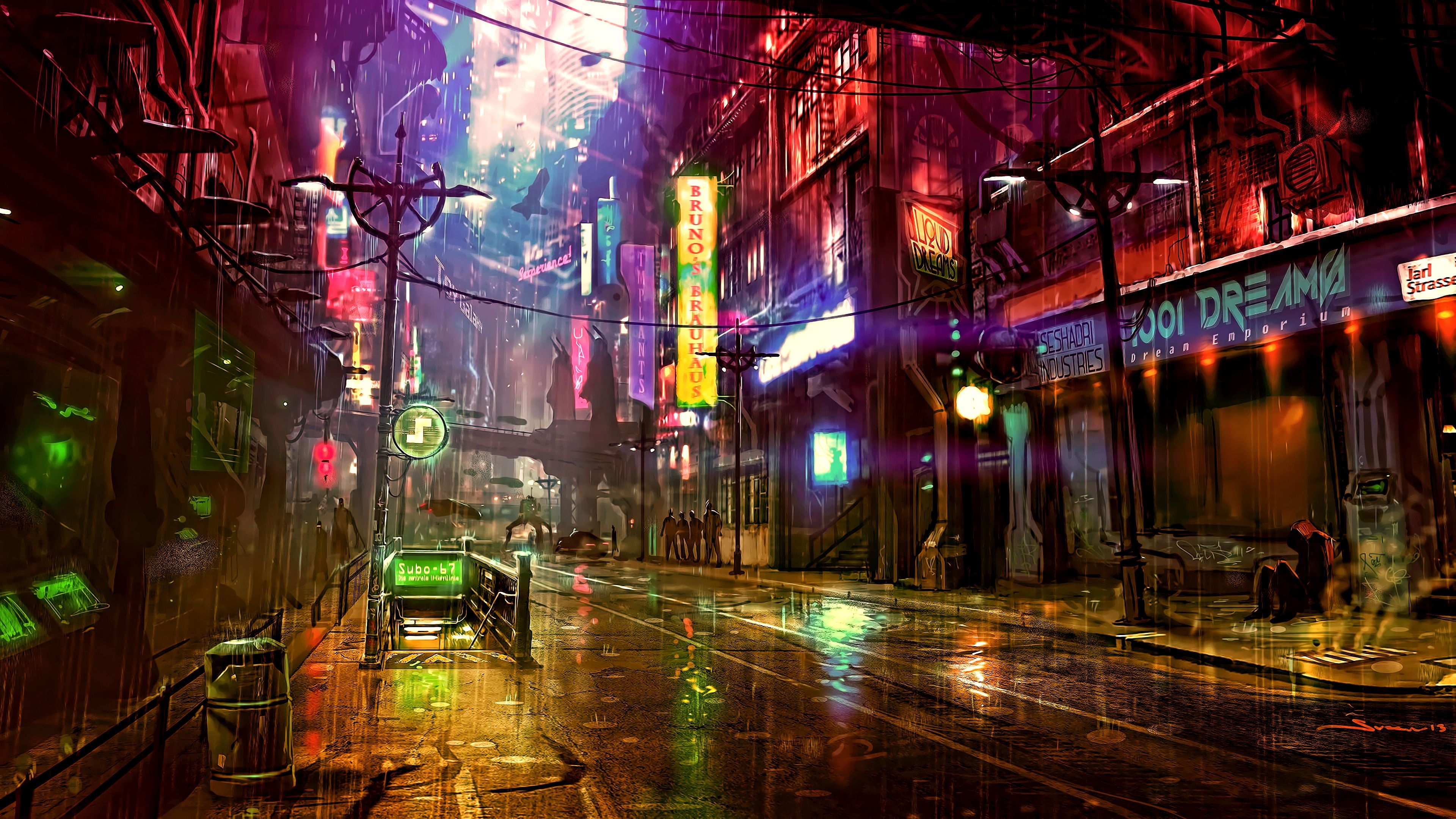 3840x2160 Wallpaper 4k Futuristic City Cyberpunk Neon Street Digital Art 4k, Desktop