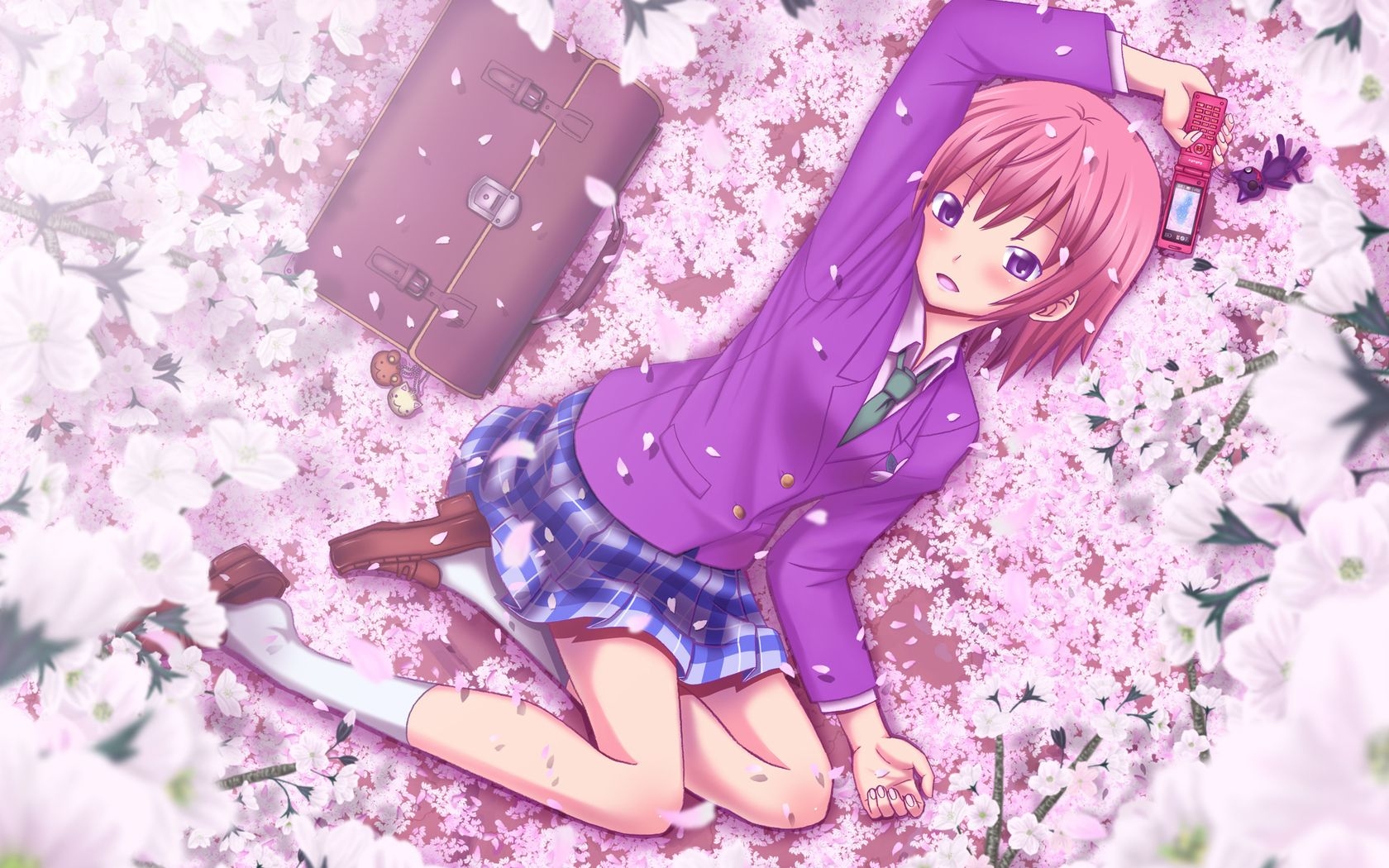 1680x1050 Anime Girl Enjoy Spring Wallpaper, Desktop