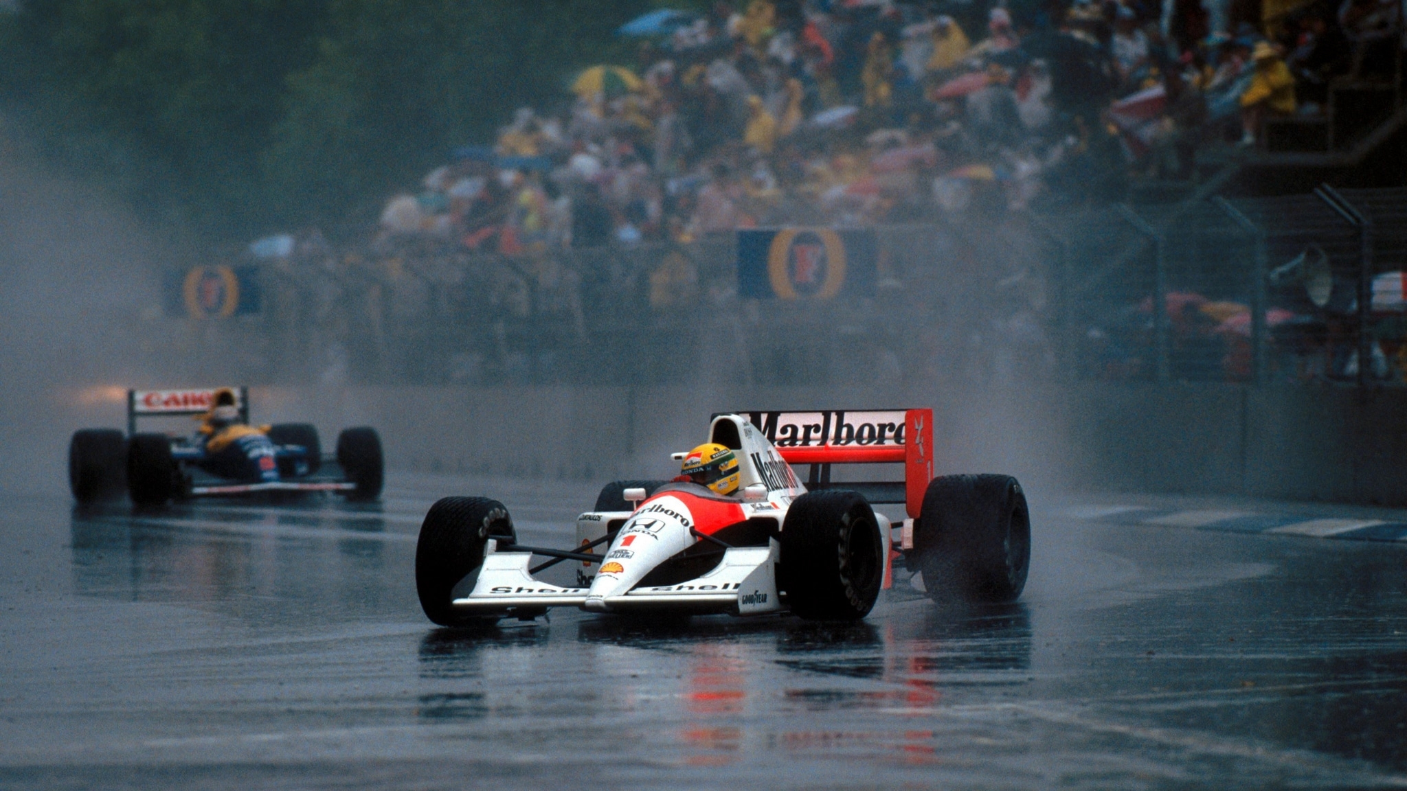 2050x1160 Formula McLaren, Mclaren Mp Marlboro, Ayrton Senna, helmet, rain HD Wallpaper, Desktop