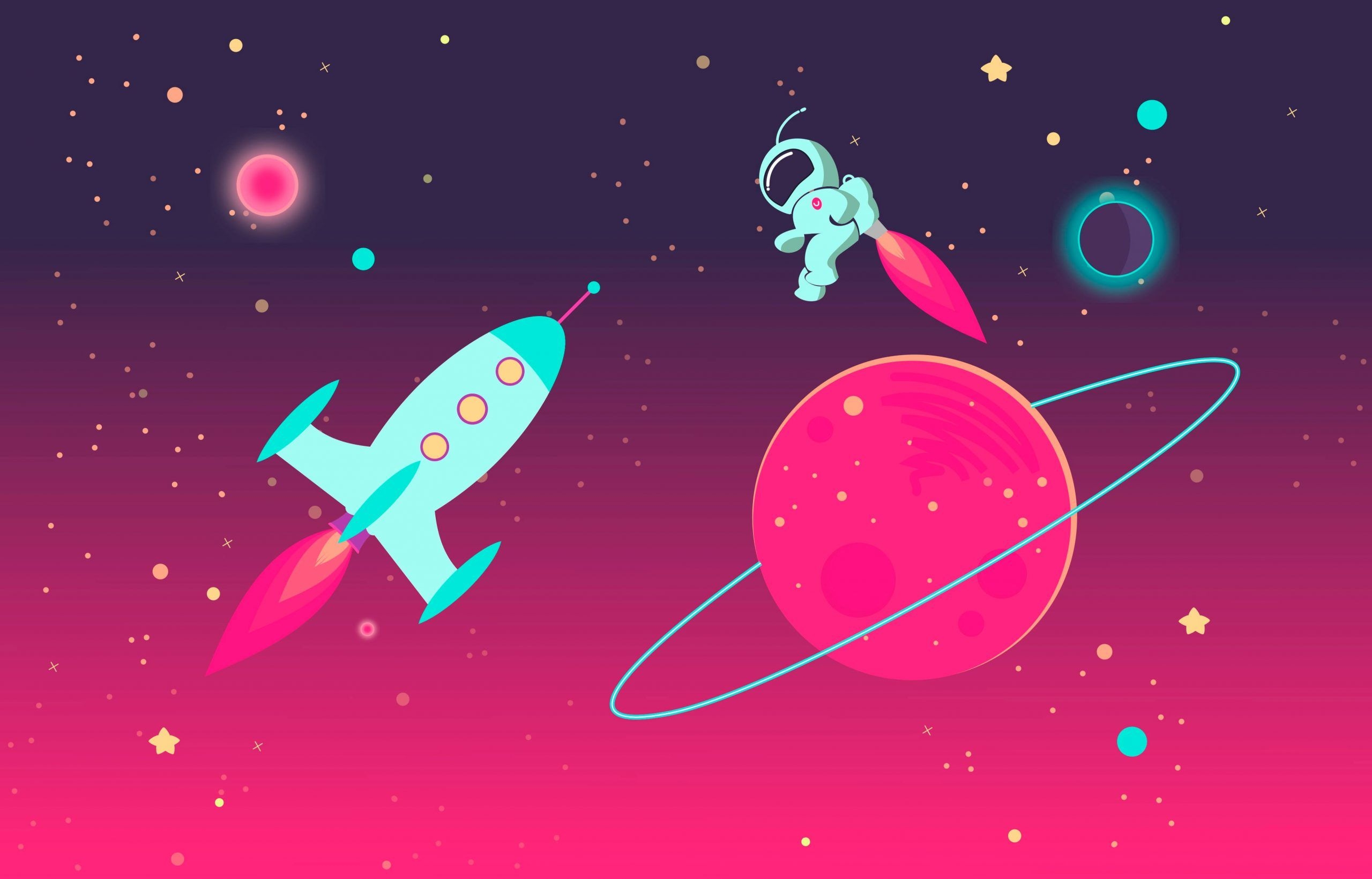 2560x1650 Cartoon Astronaut and Rocket in Outer Space, background, cosmonaut • Wallpaper For You HD Wallpaper For Desktop & Mobile, Desktop