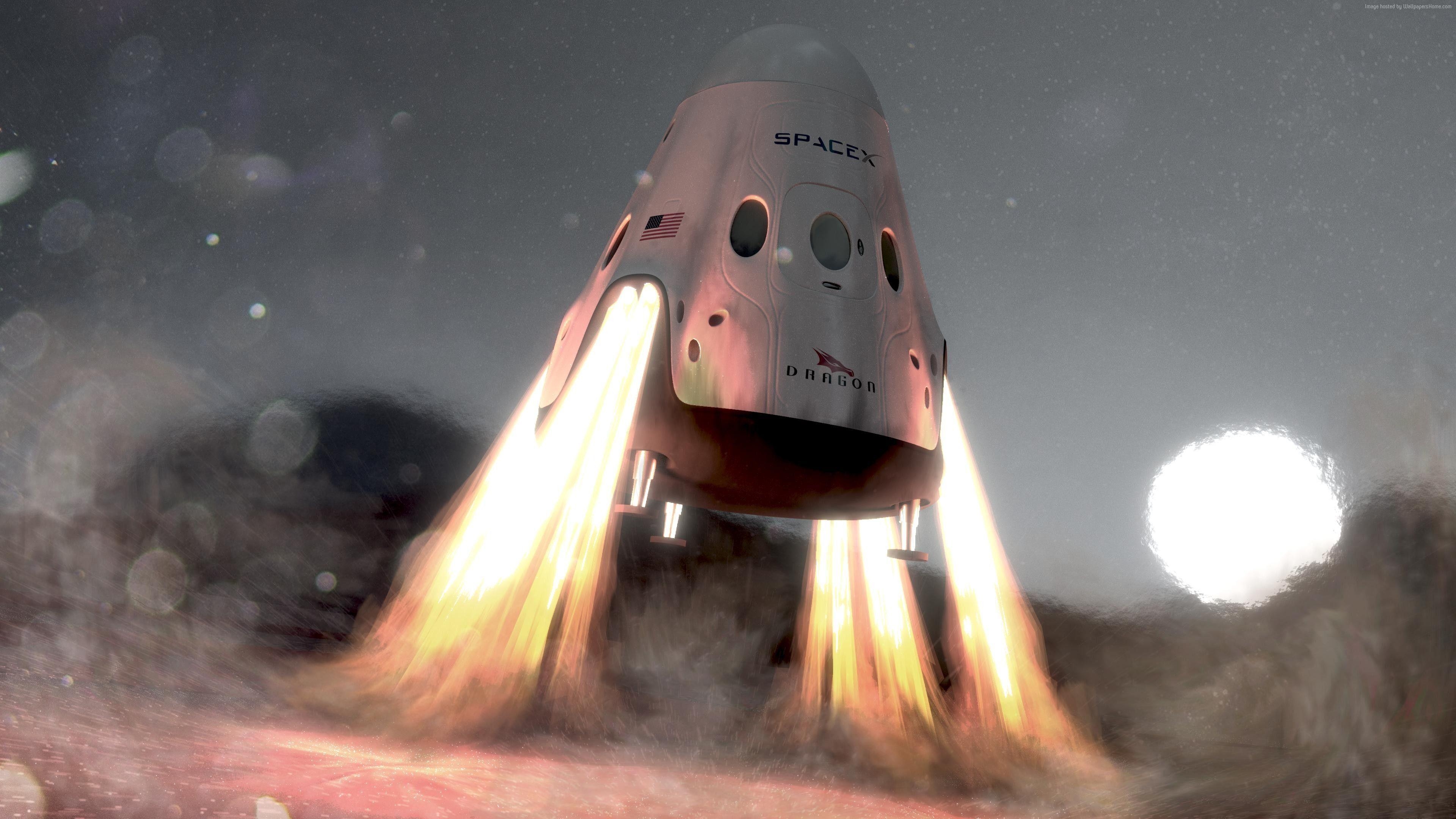 3840x2160 Wallpaper SpaceX, ship, red dragon, mars, Space, Desktop