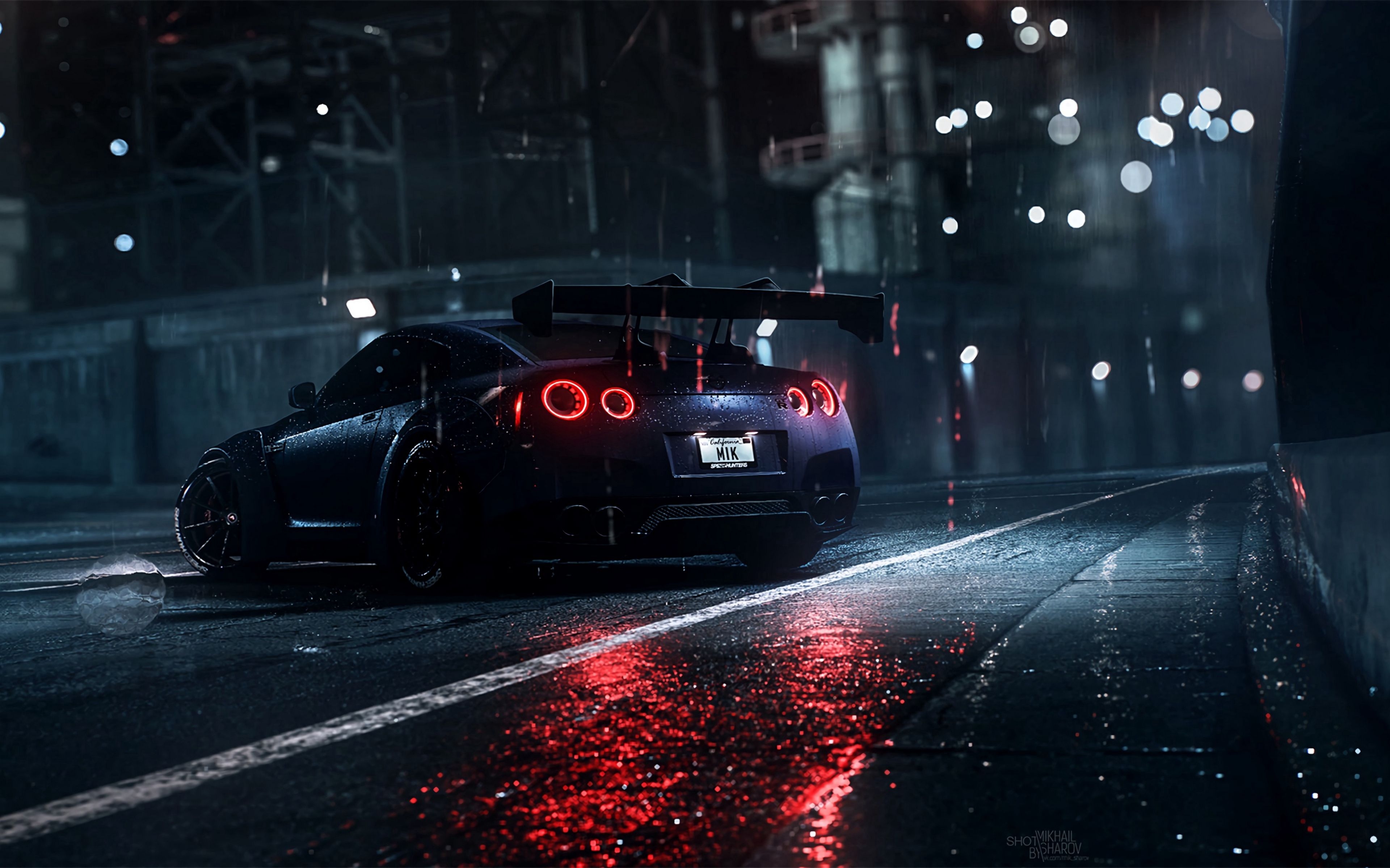 3840x2400 Download Wallpaper  Nissan Gt R, Nissan, Sportscar, Supercar, Night, Asphalt, Wet, Rain, Backlight 4k Ultra HD 16:10 HD Background, Desktop