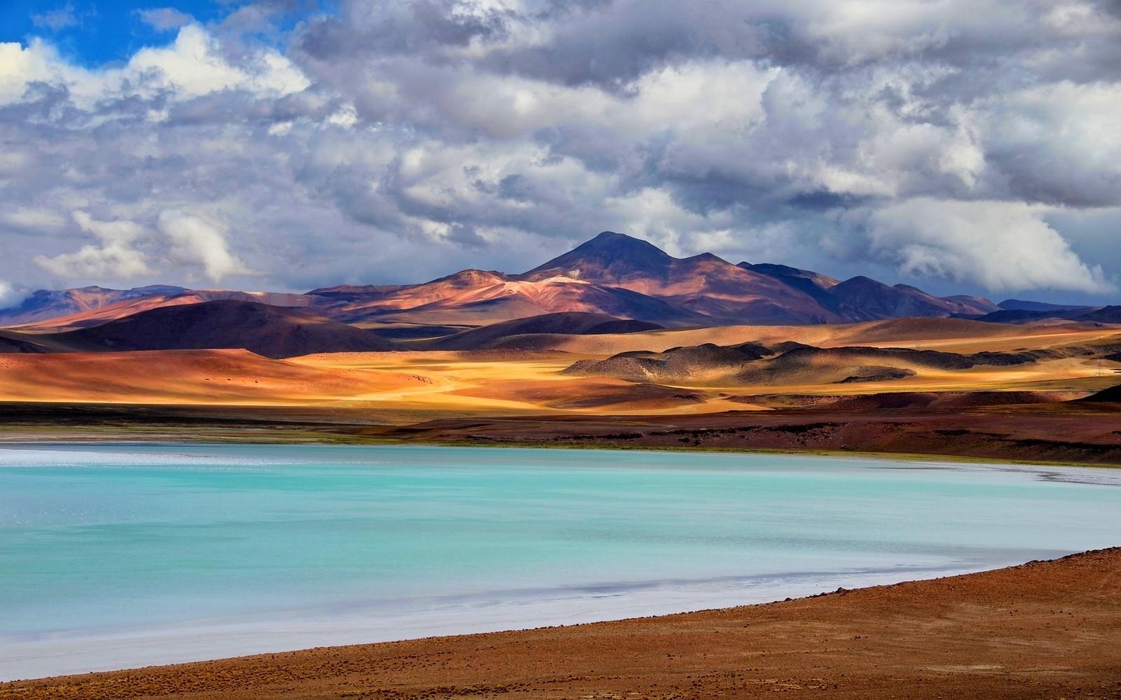 1600x1000 nature landscape lake mountains clouds atacama desert chile, Desktop