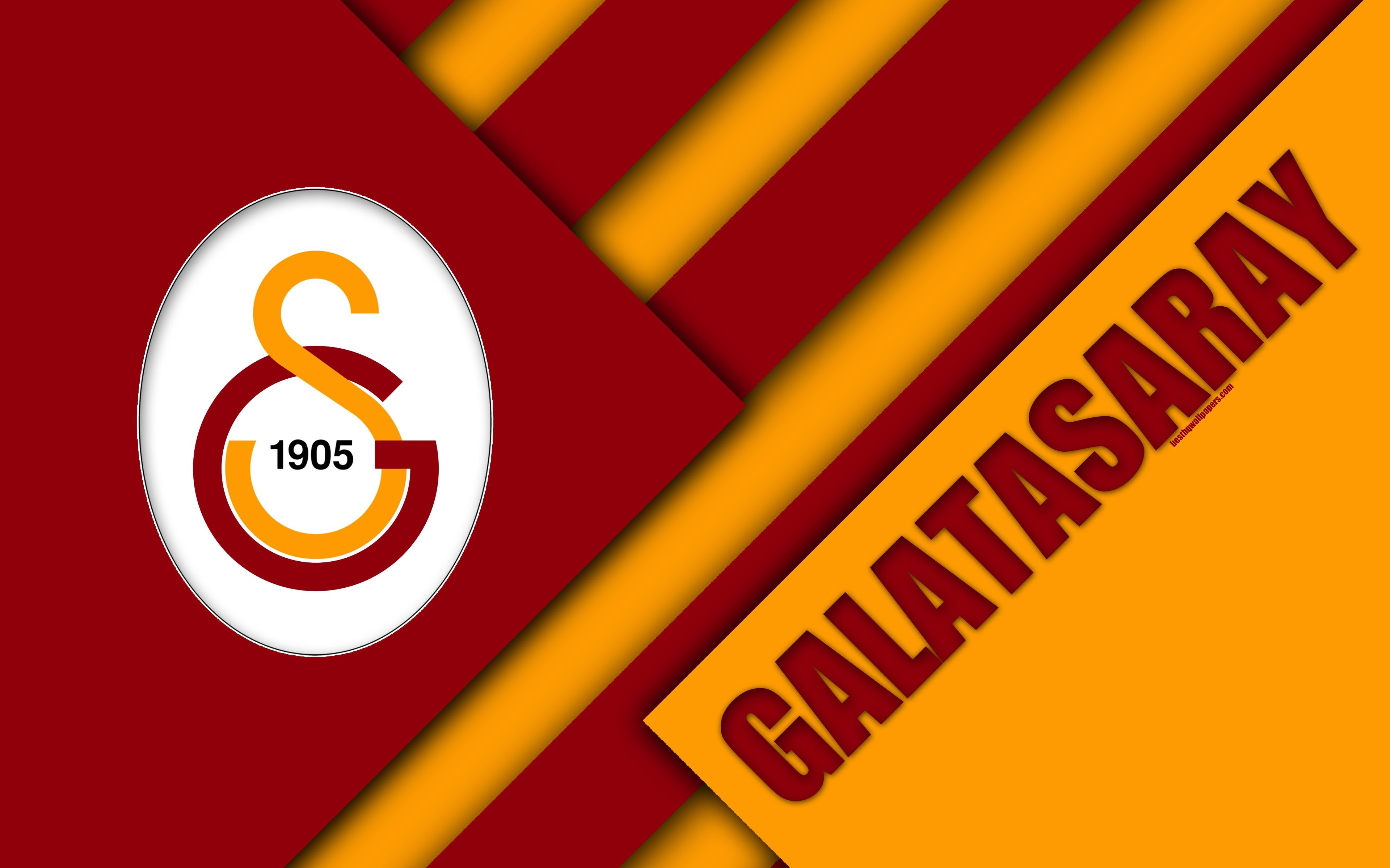 3840x2400 Download wallpaper Galatasaray FC, emblem, 4k, material design, Desktop