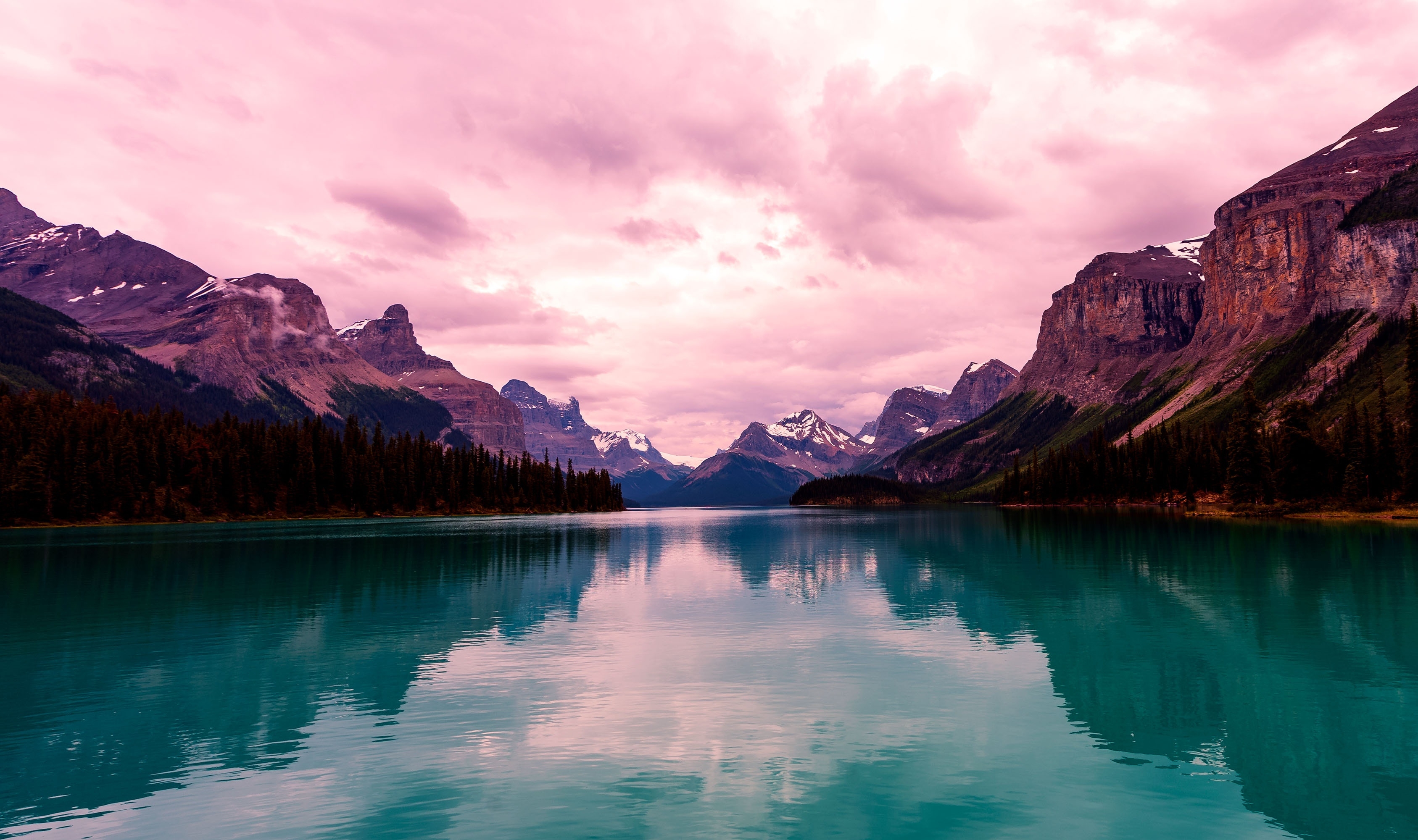 3380x2000  awesome, pink, maligne lake, lake, reflection, water, landscape, glacier lake, canada, forest, glacier, wallpaper, jasper, mountain, woodland, background, PNG image, Desktop