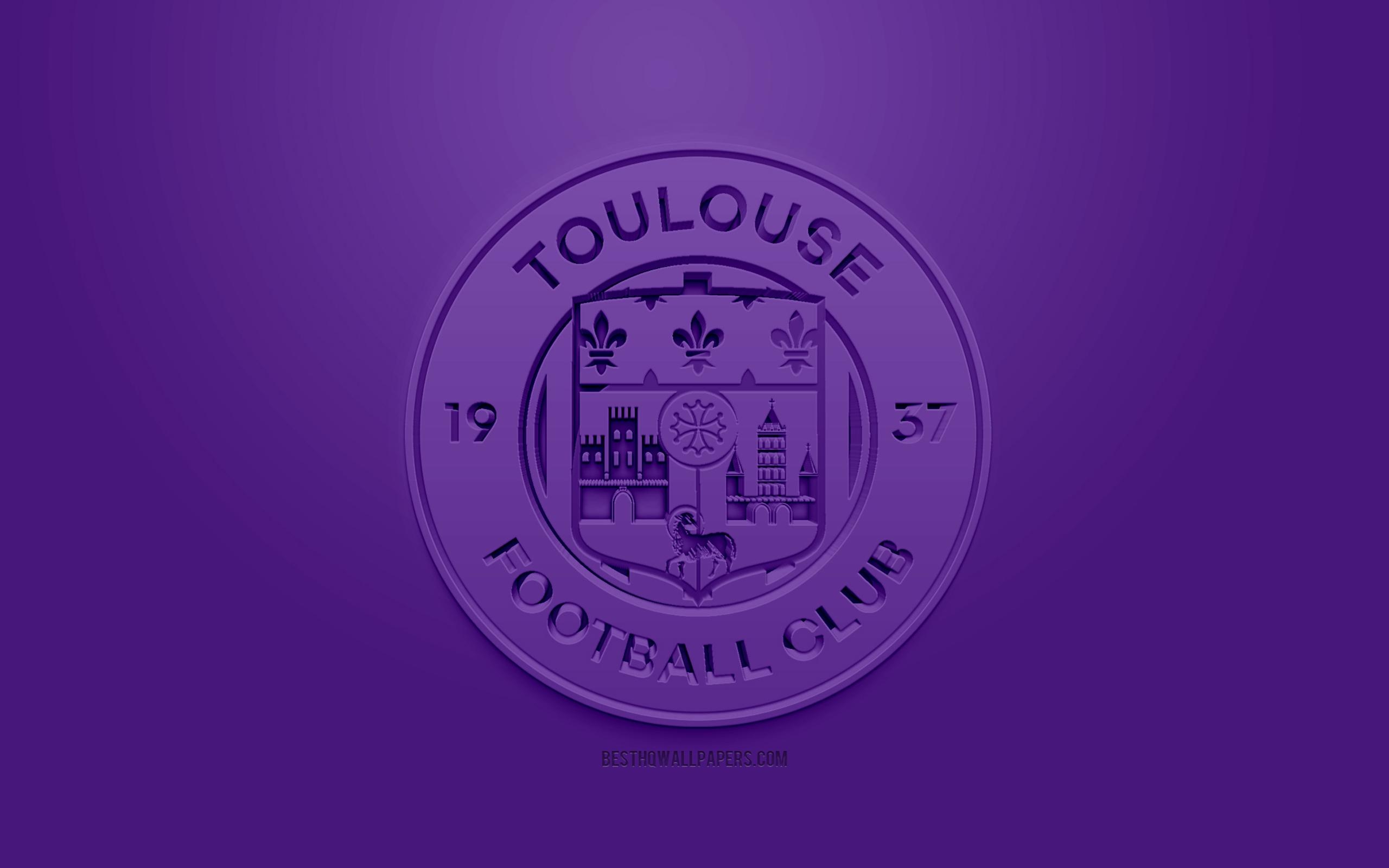 2560x1600 Download wallpaper Toulouse FC, creative 3D logo, purple background, Desktop