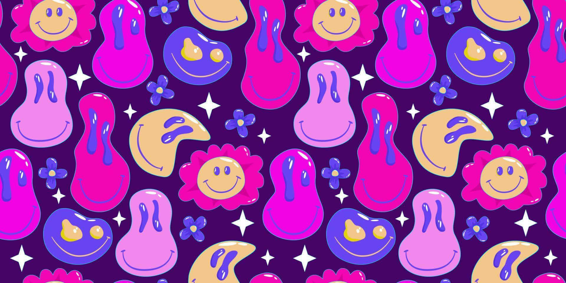 1920x960 Purple Smiley Face Wallpaper, Dual Screen