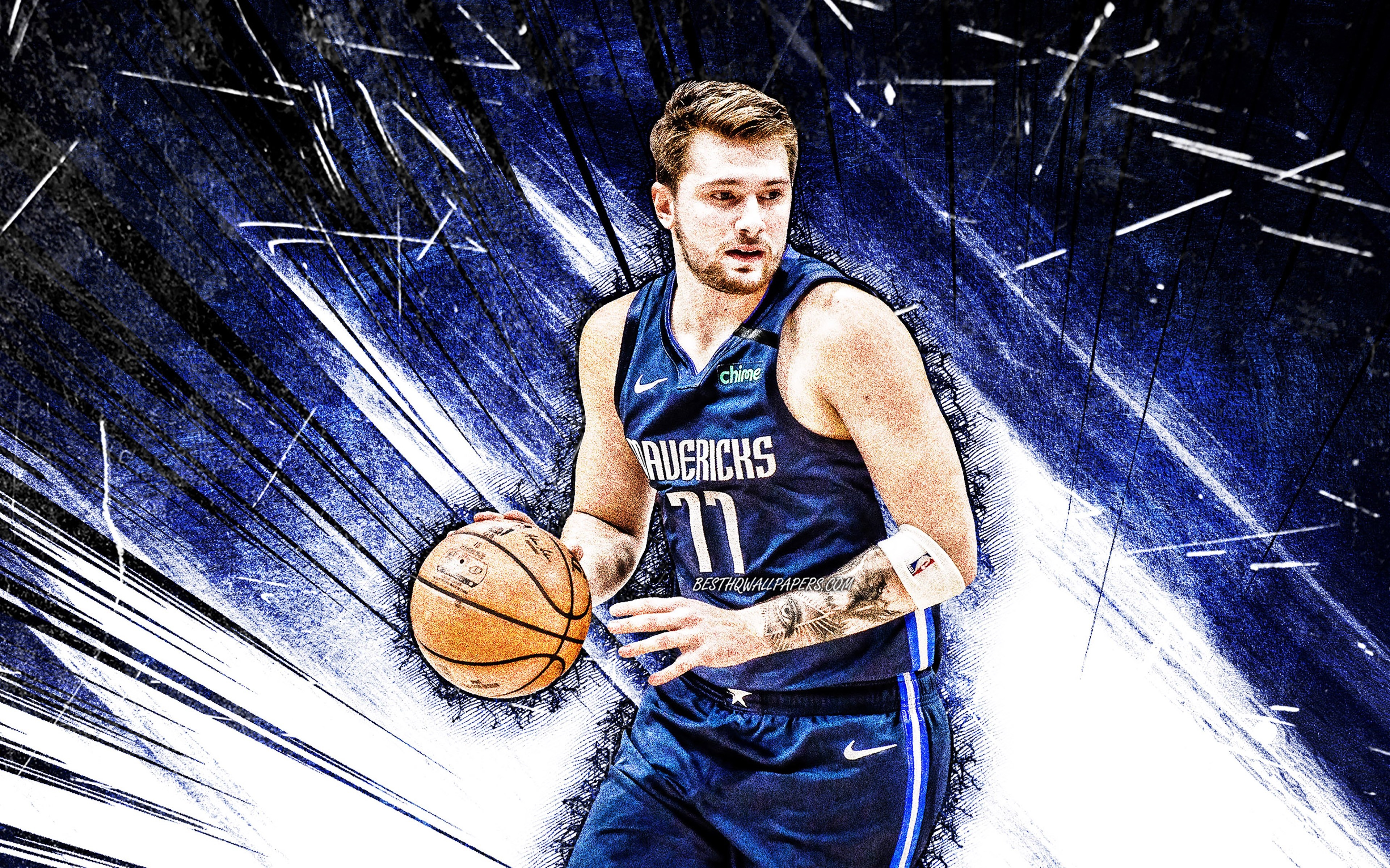 3840x2400 Download wallpaper 4k, Luka Doncic, grunge art, Dallas Mavericks, NBA, basketball, USA, Luka Doncic Dallas Mavericks, blue abstract rays, Luka Doncic 4K for desktop with resolution. High Quality HD picture wallpaper, Desktop