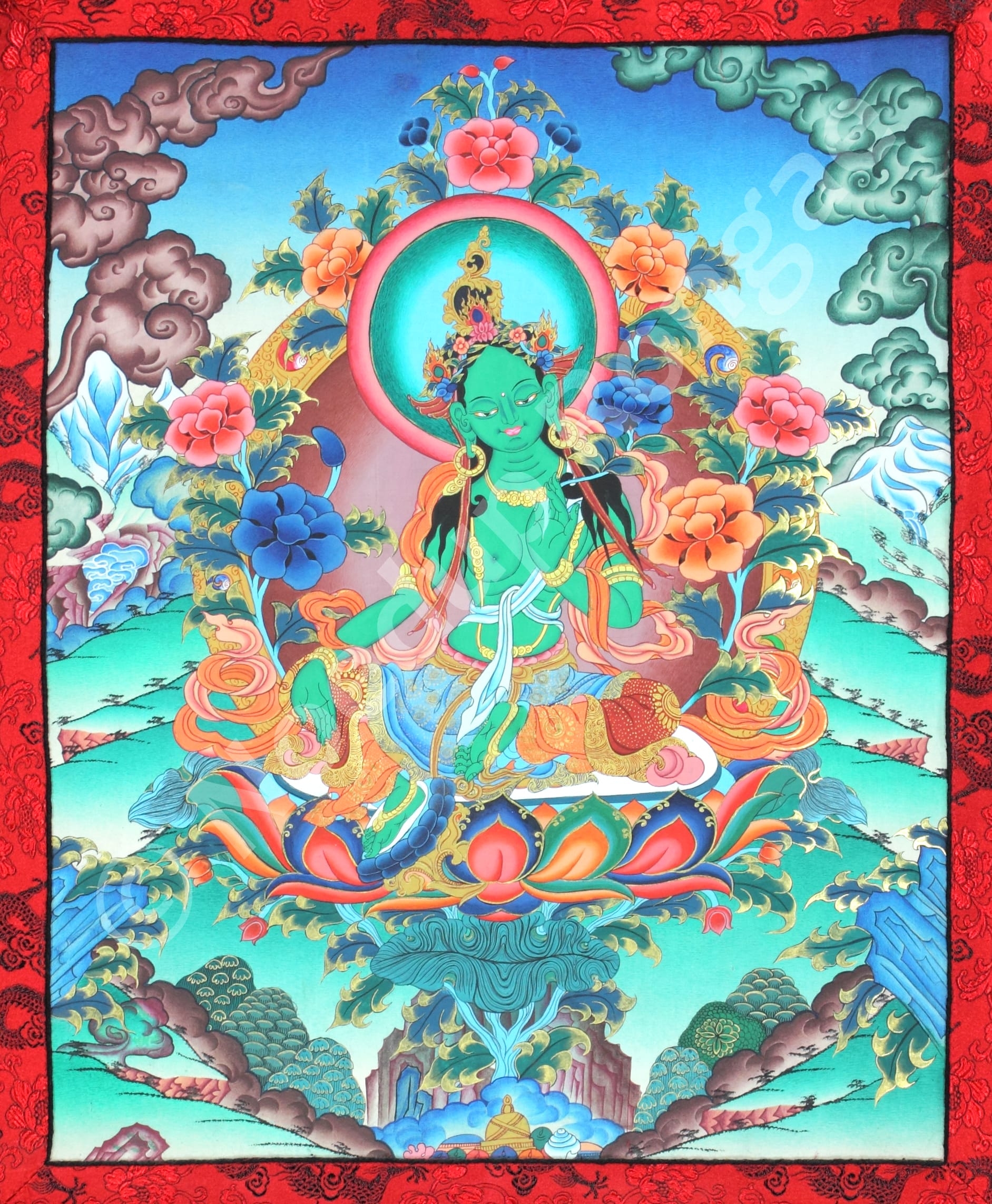 1890x2290 Green Tara Tibetan Thangka, Phone