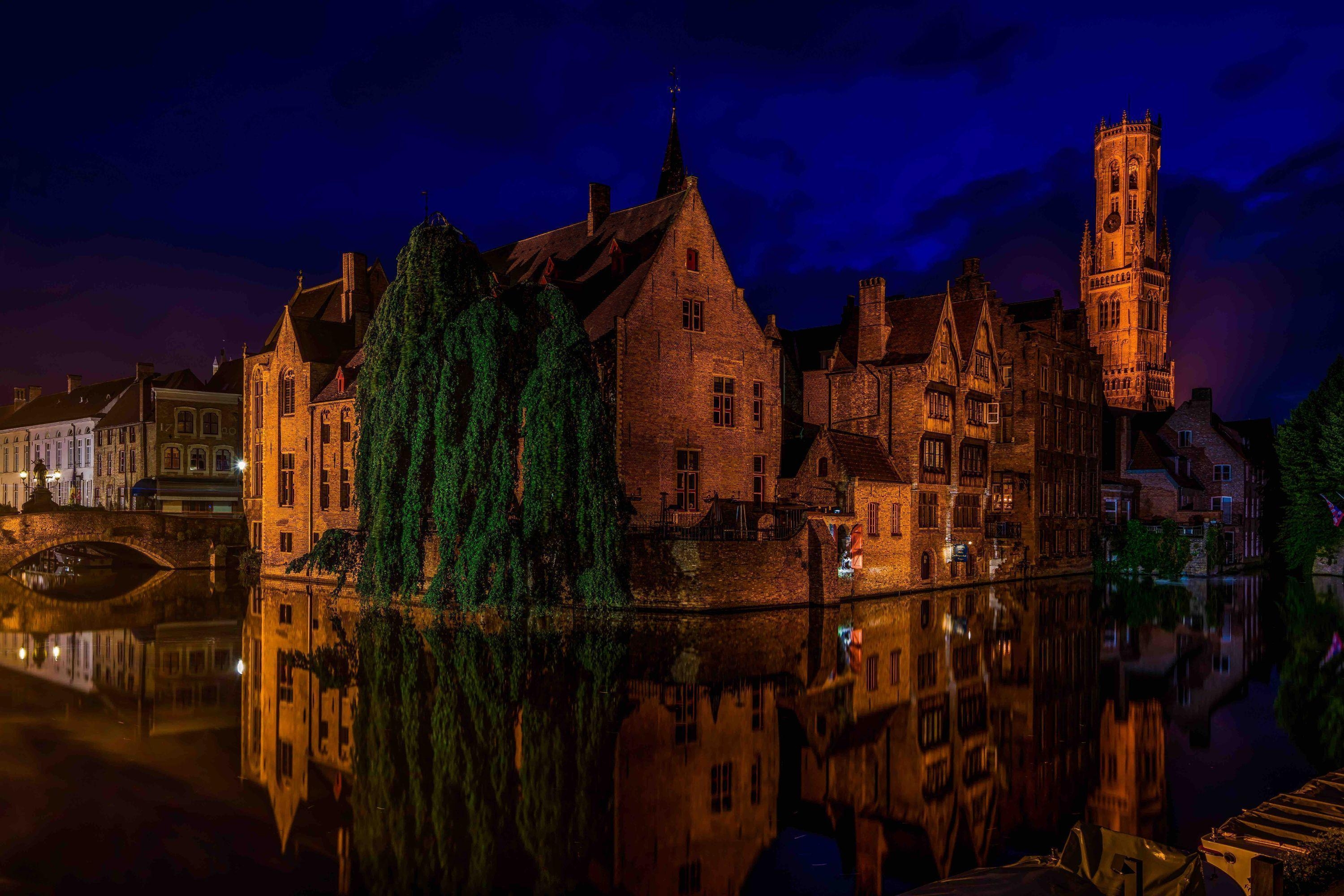 3000x2000 Bruges, Belgium at Night HD Wallpaper. Background Imagex2000, Desktop