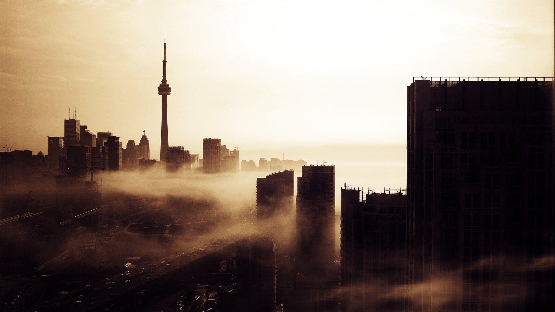 1920x1080 Toronto CN Tower Sunrise Mist Desktop Wallpaper, Desktop