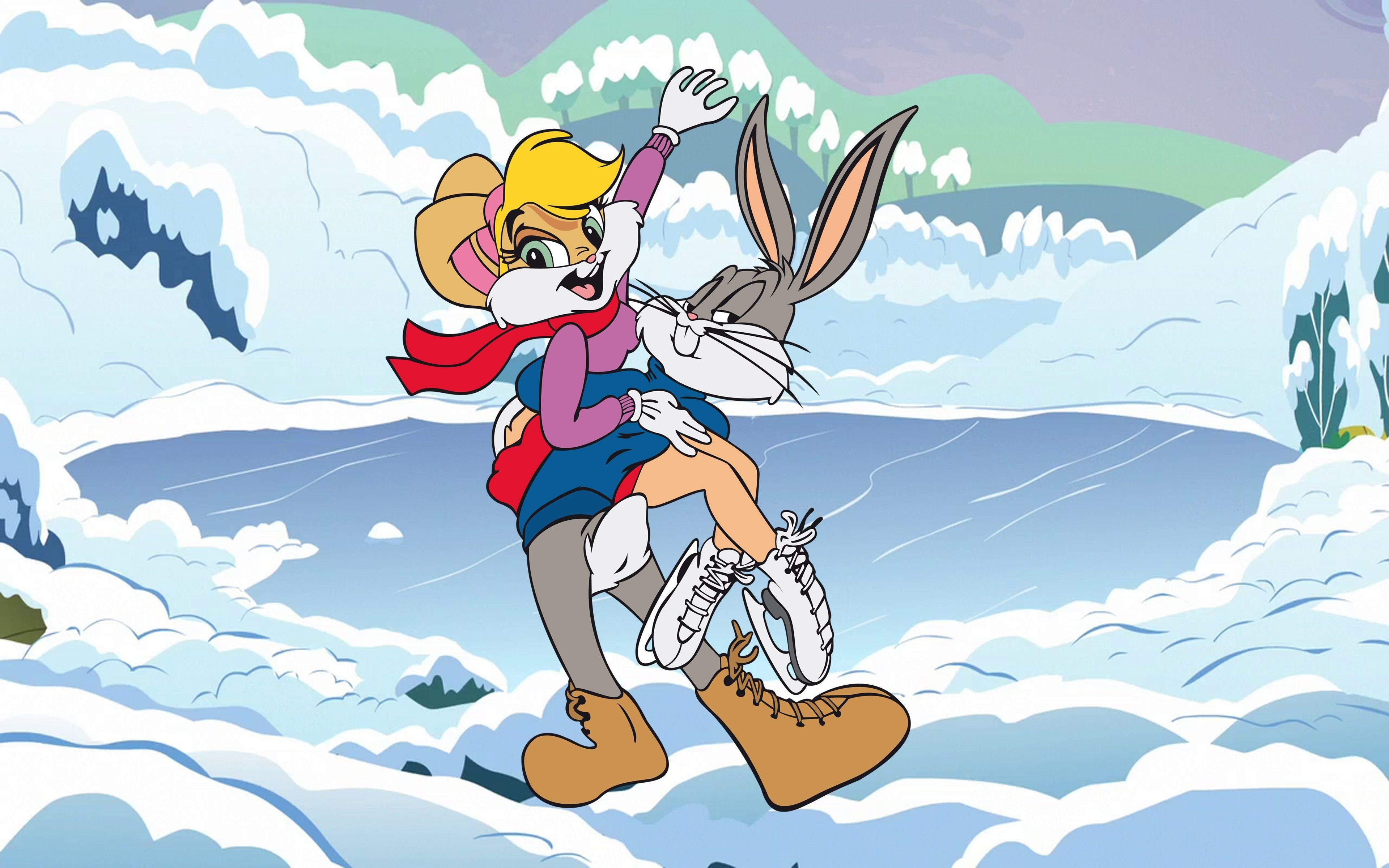 3840x2400 Bugs Bunny And Lola Bunny Art Ice Skating Desktop Wallpaper HD, Desktop