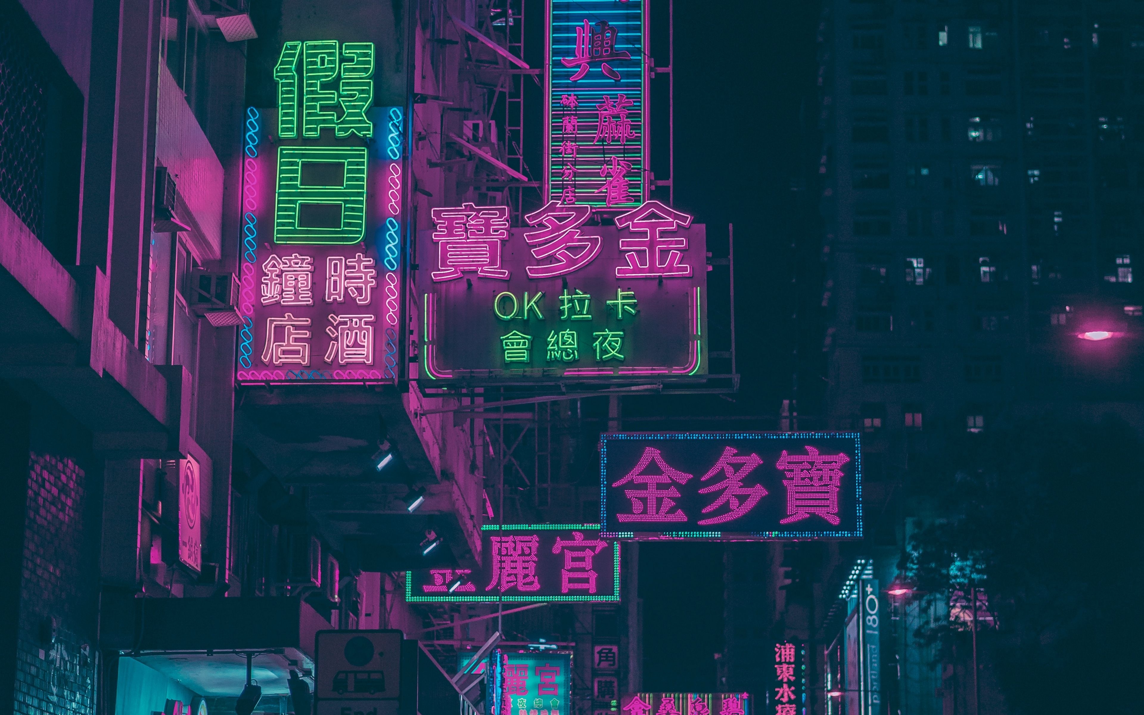 3840x2400 Wallpaper Night City, Signs, Neon, Street, Hieroglyphs, Kong Neon Wallpaper 4k, Desktop