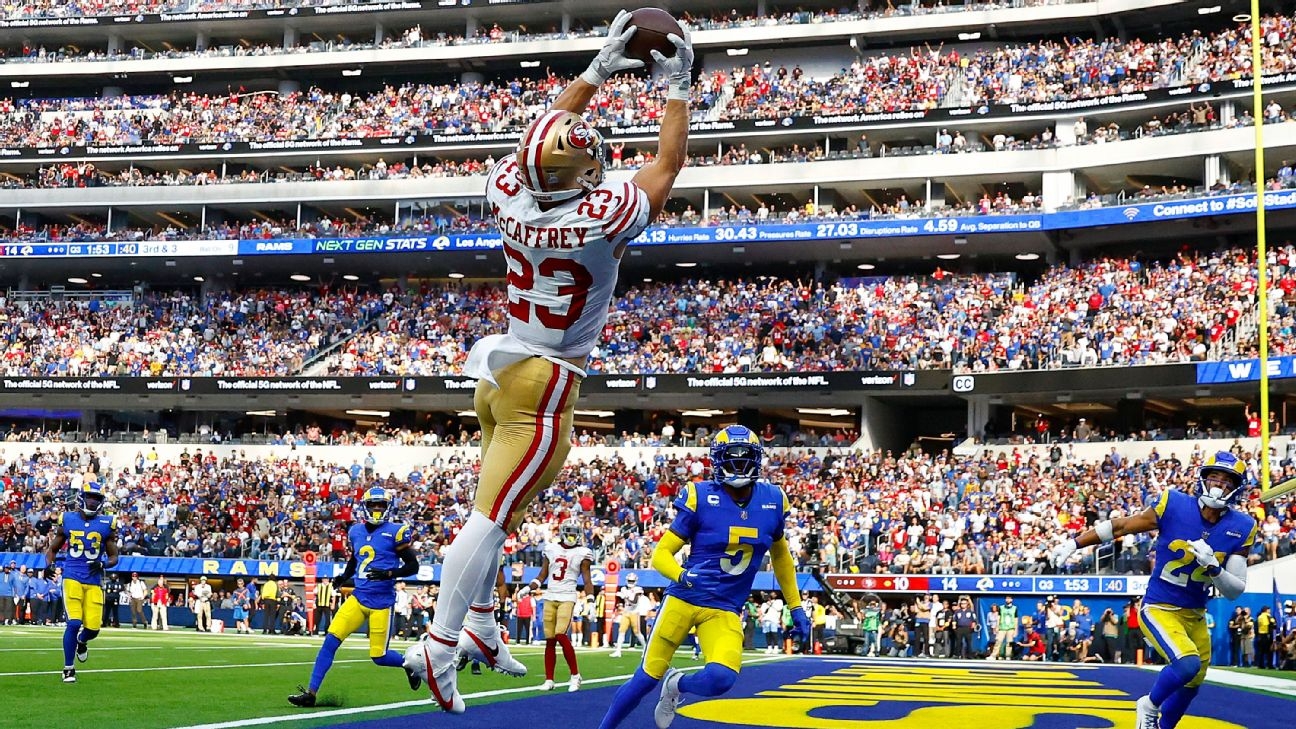 1300x730 Christian McCaffrey, in 2nd game as 49er, has TD trifecta in win, Desktop