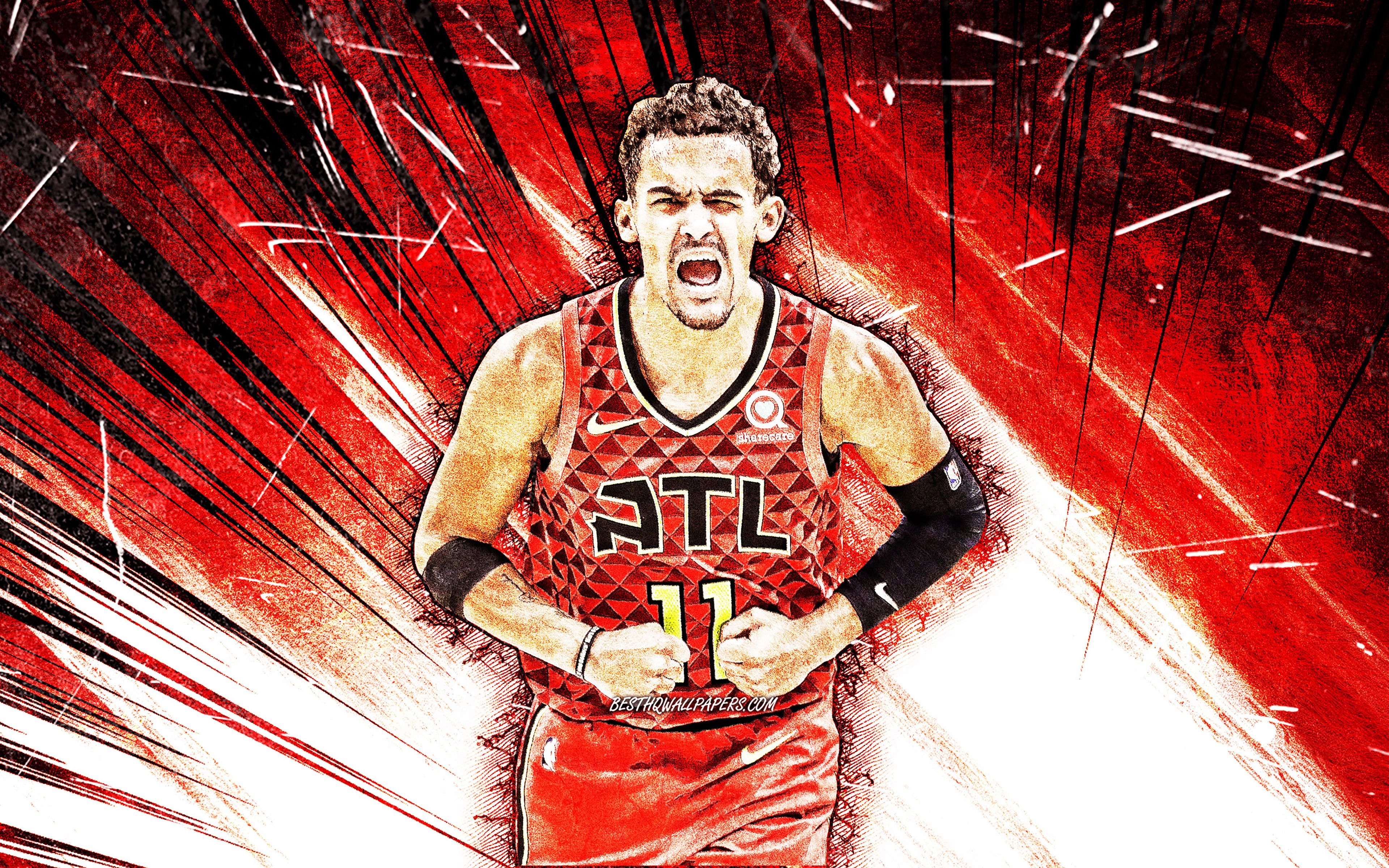 3840x2400 Download wallpaper 4k, Trae Young, grunge art, Atlanta Hawks, NBA, basketball, red abstract rays, Rayford Trae Young, Trae Young Atlanta Hawks, Trae Young 4K for desktop with resolution. High Quality HD, Desktop