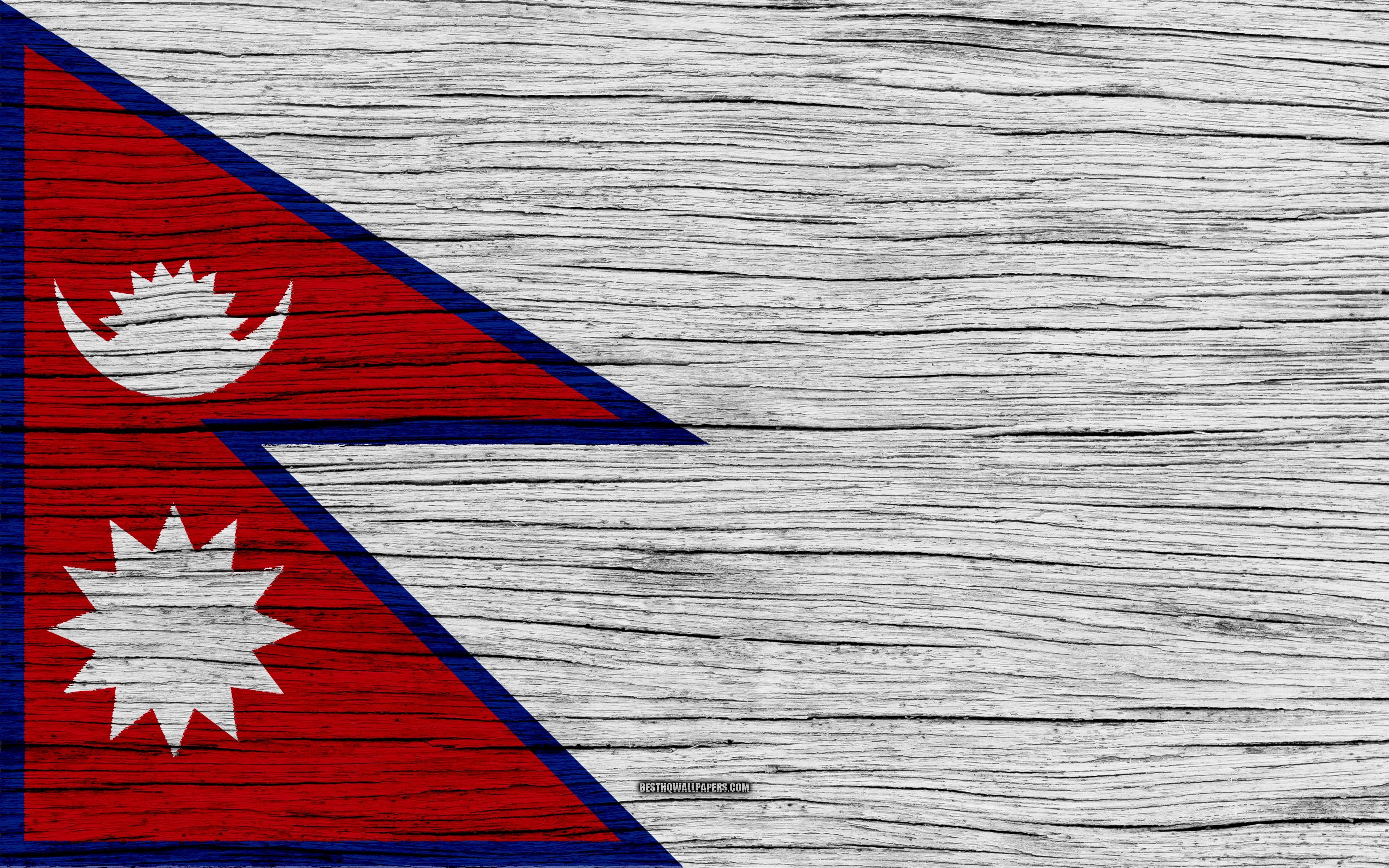 3840x2400 Download wallpaper Flag of Nepal, 4k, Asia, wooden texture, Desktop