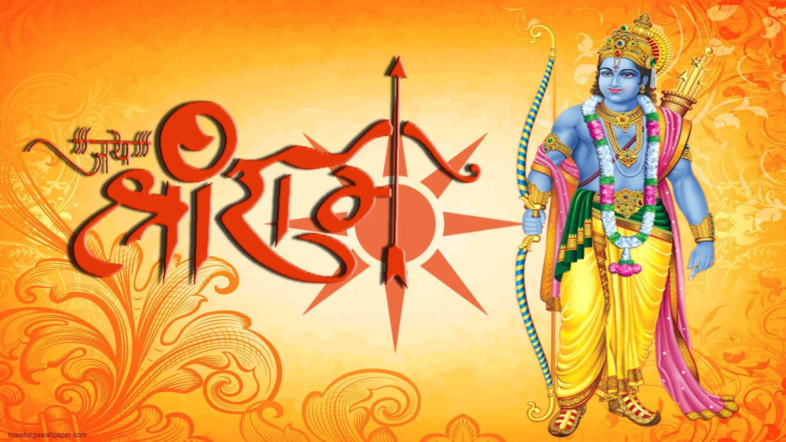 1600x900 Jai Shree Ram HD Sun Floral Wallpaper, Desktop