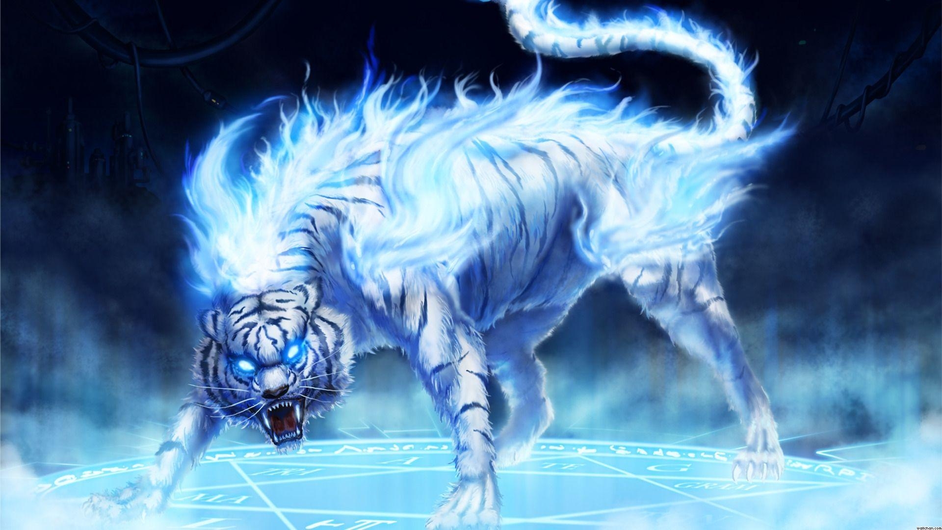 1920x1080 Wallpaper Tiger Fire Flames Ice Tigers Wallchan. Mystical animals, Fantasy creatures art, Big cats art, Desktop