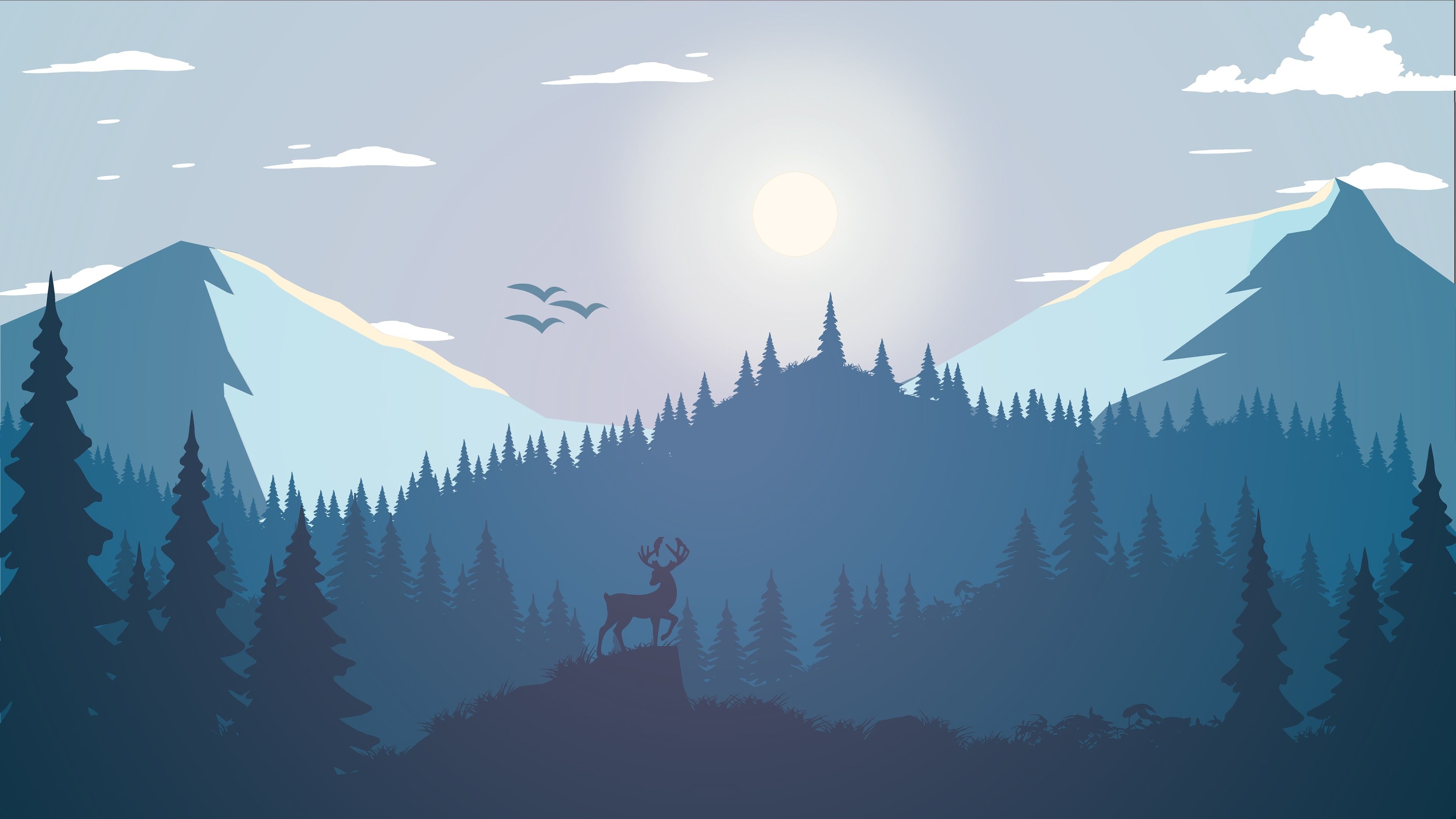 3840x2160 Nature Minimalist Forest Mountain 4K, Desktop