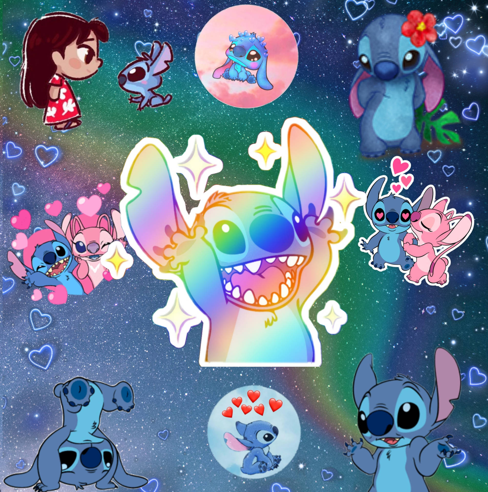 1910x1920 Stitch Collage Wallpaper, Phone